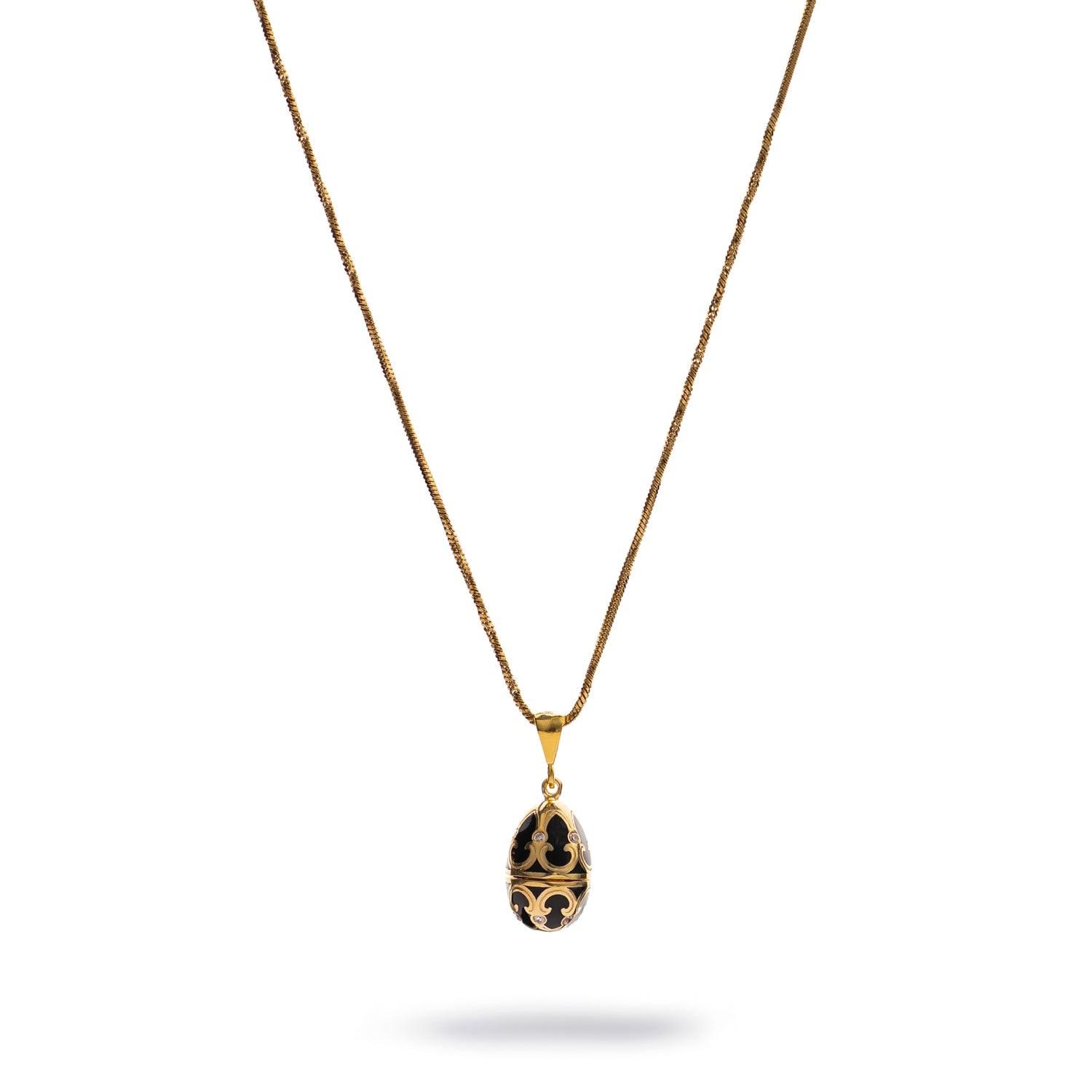 Ebru Jewelry Women's Gold / Black Lucky Clover Black Enamel Egg Gold Necklace - Black In Multi