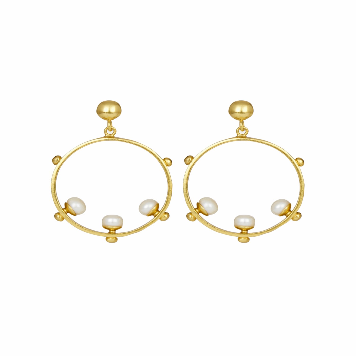 Women’s White / Gold Aristea Pearl & Gold Bead Hoop Earrings Ottoman Hands