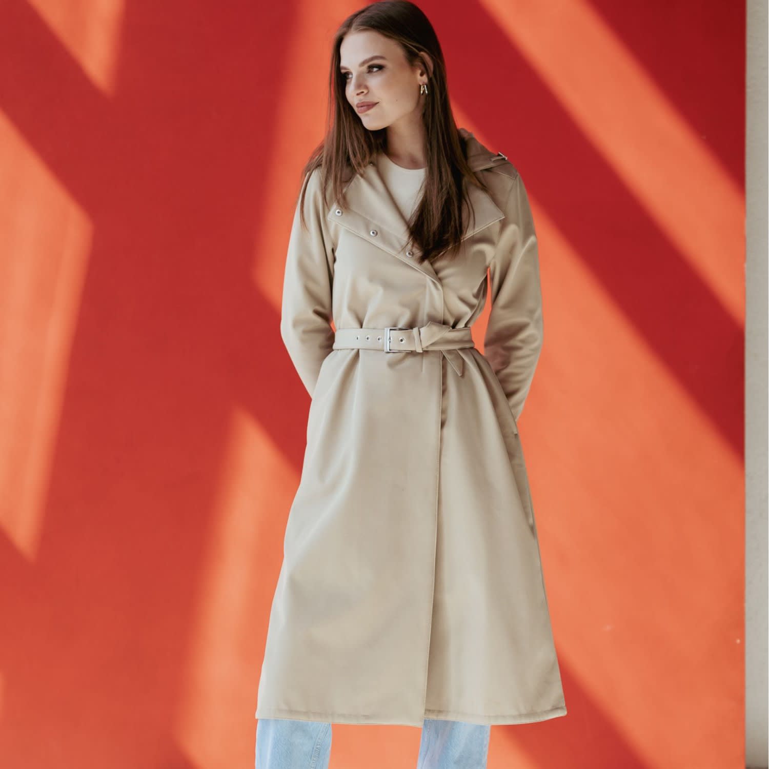 Short Coat With Trapeze Cut In Beige: Classic Trench | RainSisters