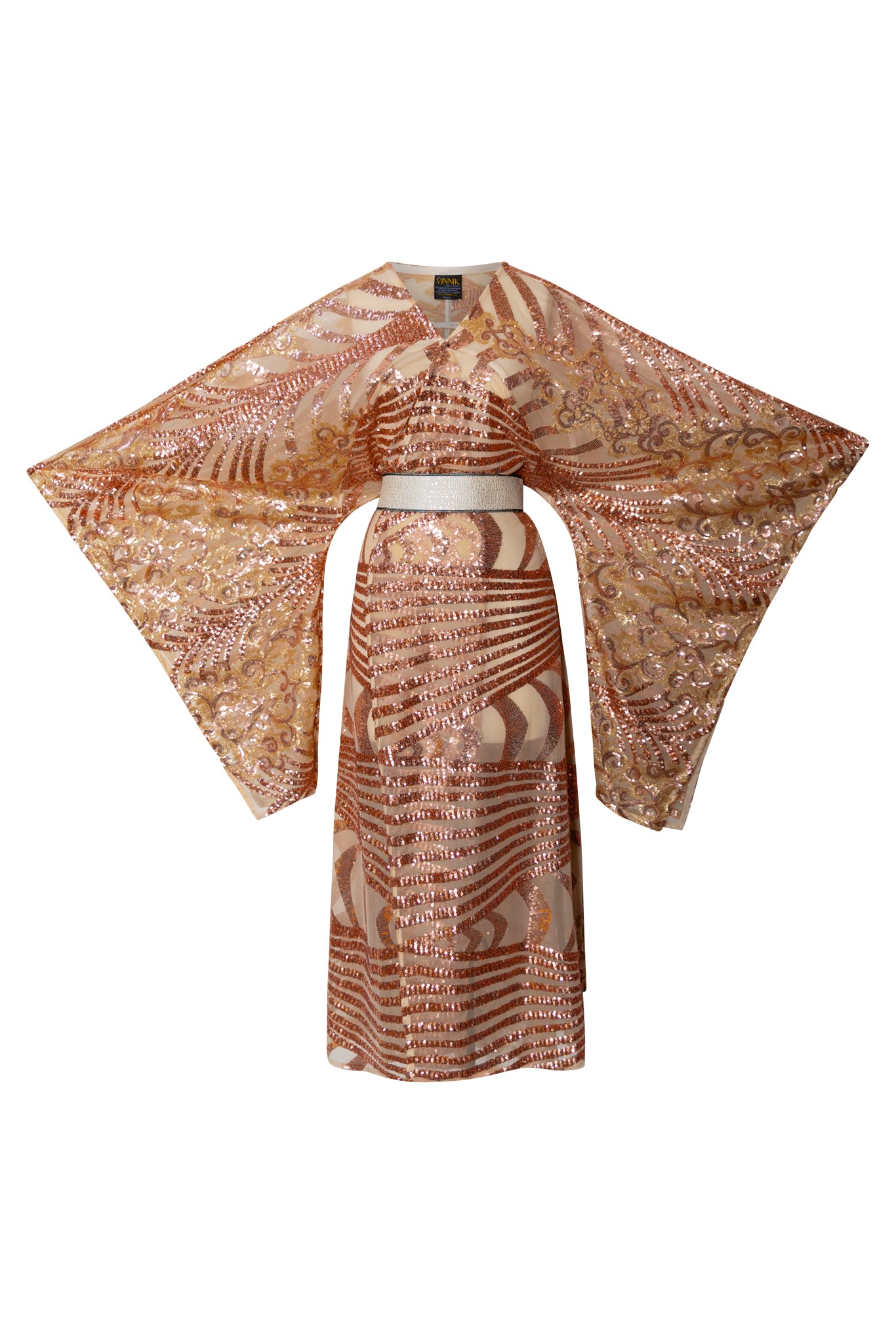Byvinnik Women's Neutrals / Gold / Pink Bohémienne Sequin Kimono Robe Stardust Rose Gold - Runway Edition In Gold/pink