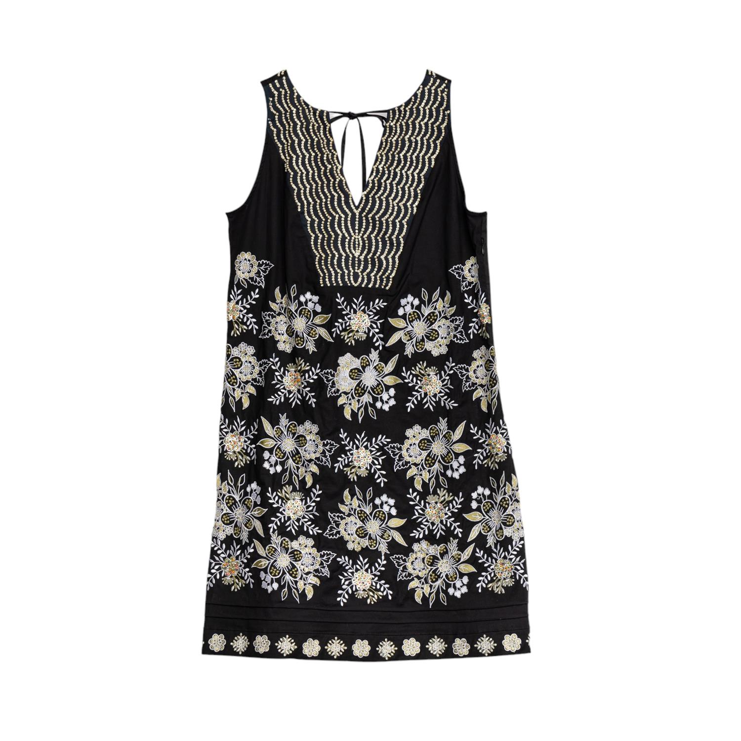 Niza Women's Short Sleeveless Dress With Embroidery Black In Black