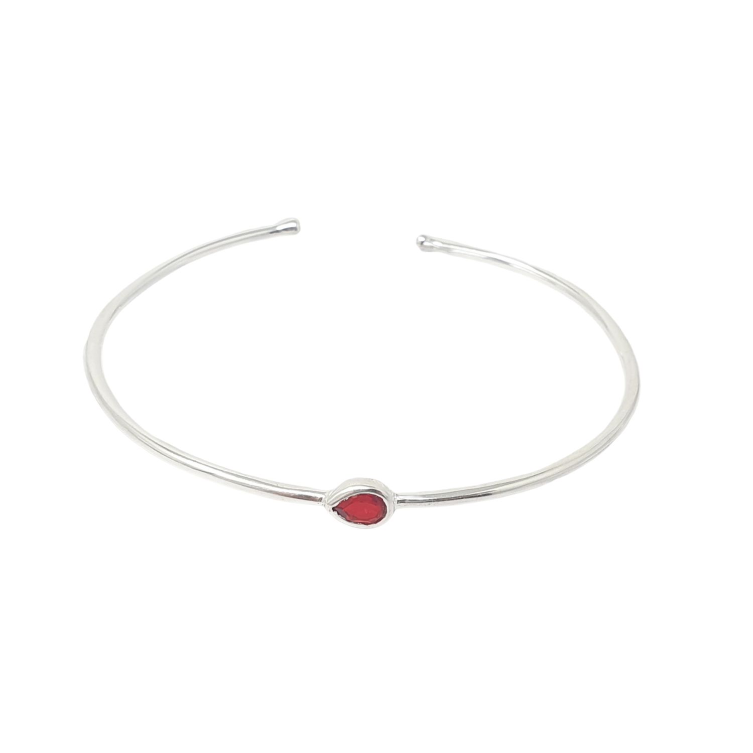 Women’s Silver / Red Minimalist Sterling Silver Garnet January Birthstone Bangle Bracelet Harfi