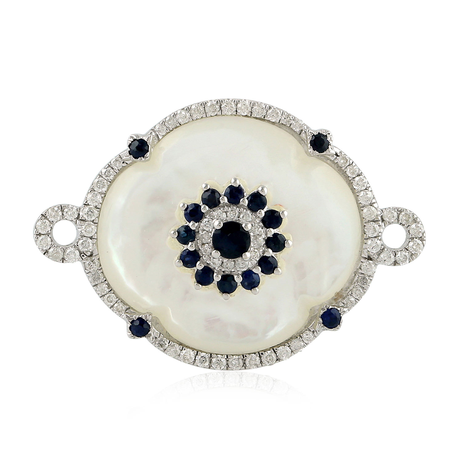 Women’s White / Blue Mothers Of Pearl & Blue Sapphire With Prong Diamond In 18K White Gold Cocktail Ring Artisan