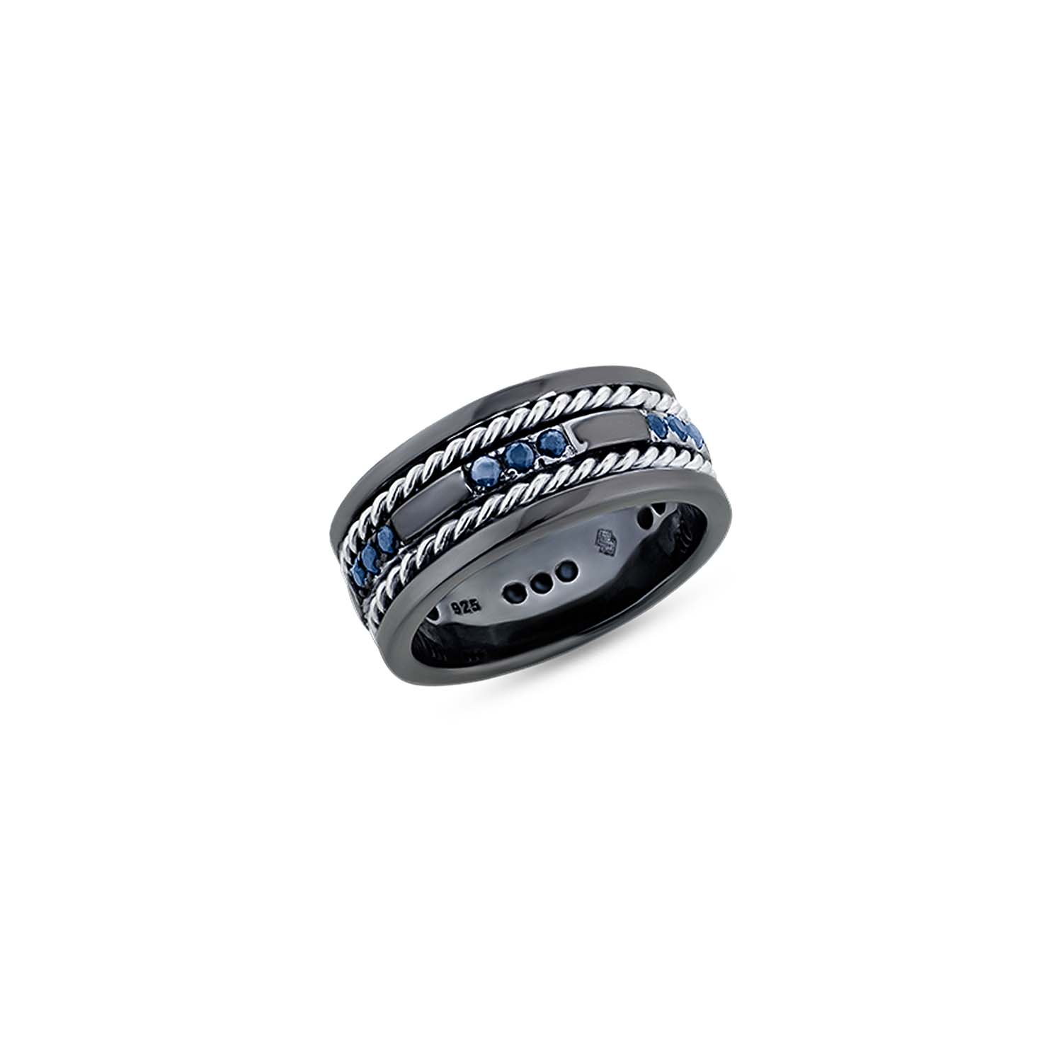 Sally Skoufis Men's Black / Silver / Blue Franco Ring With Natural Sapphires In Premium Black Rhodium In Multi