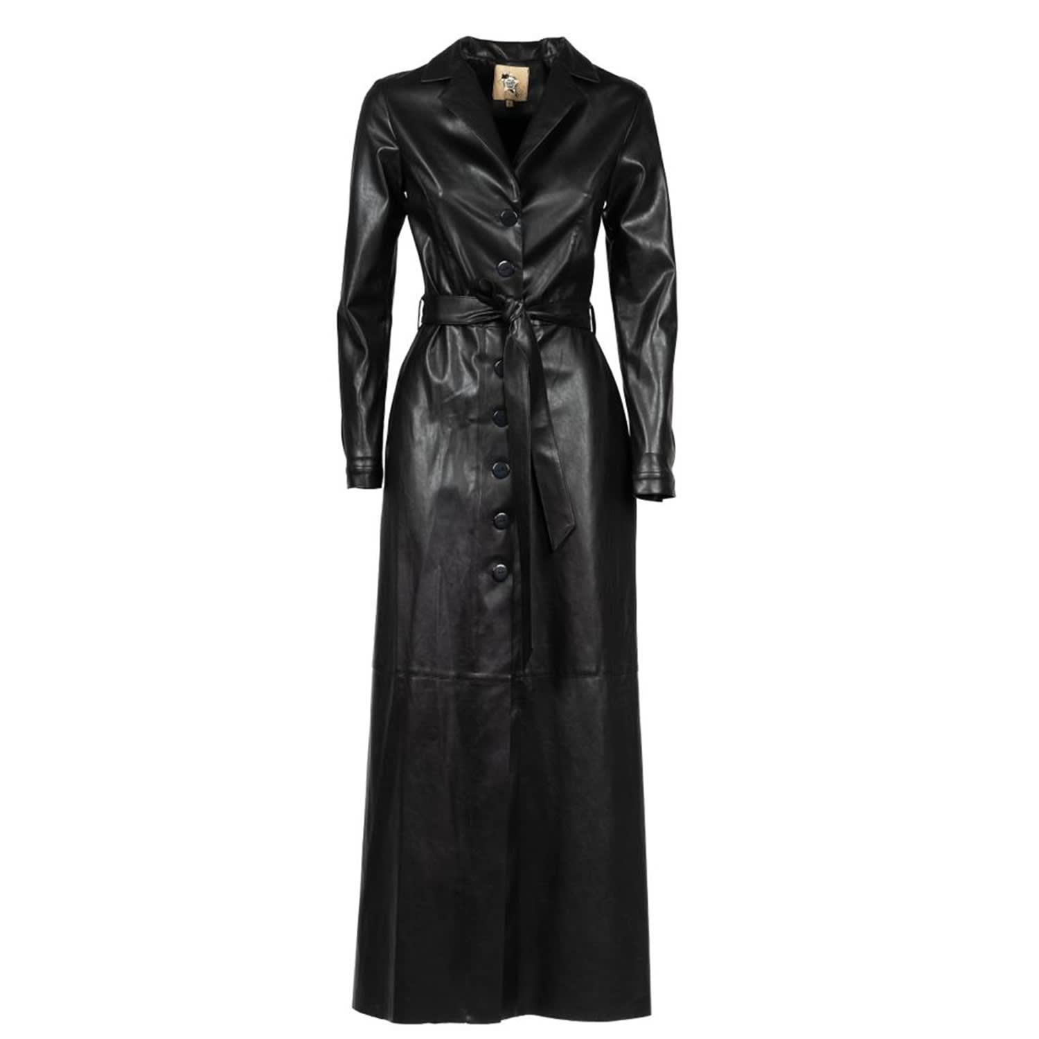 Black Long Button-Up Eco-Leather Trench by Julia Allert