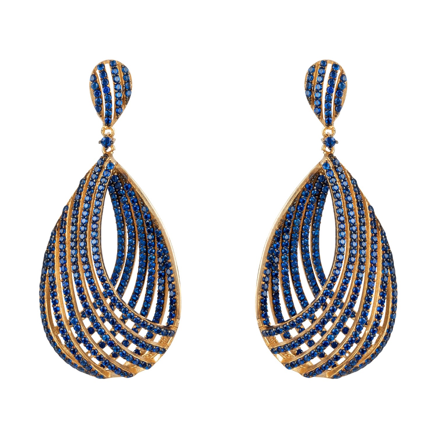 Women’s Gold / Blue Vortex Teadrop Earring Sapphire Blue Cz Gold Latelita