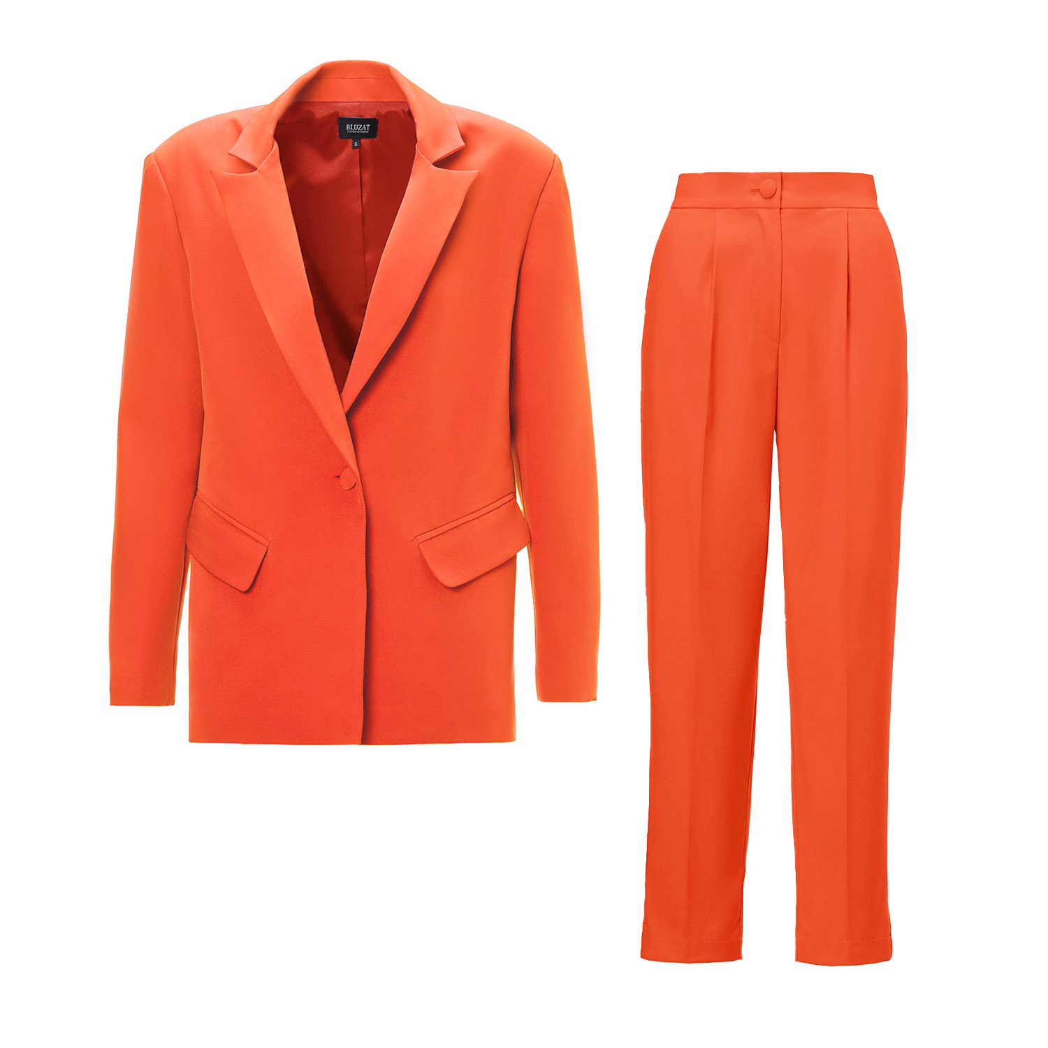 Yellow / Orange Orange Suit With Regular Blazer And Cropped Trousers Extra Small Bluzat