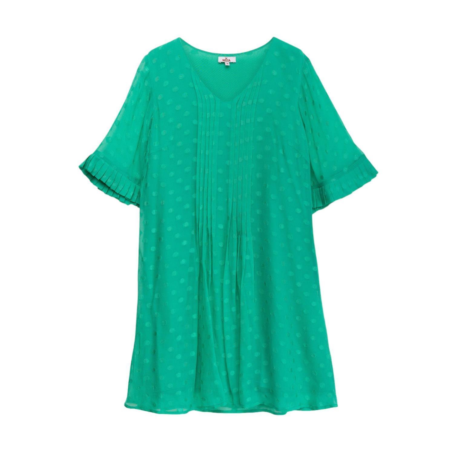 Niza Women's Green Short Dress With Short Sleeves And Polka Dots Texture Fabric In Green