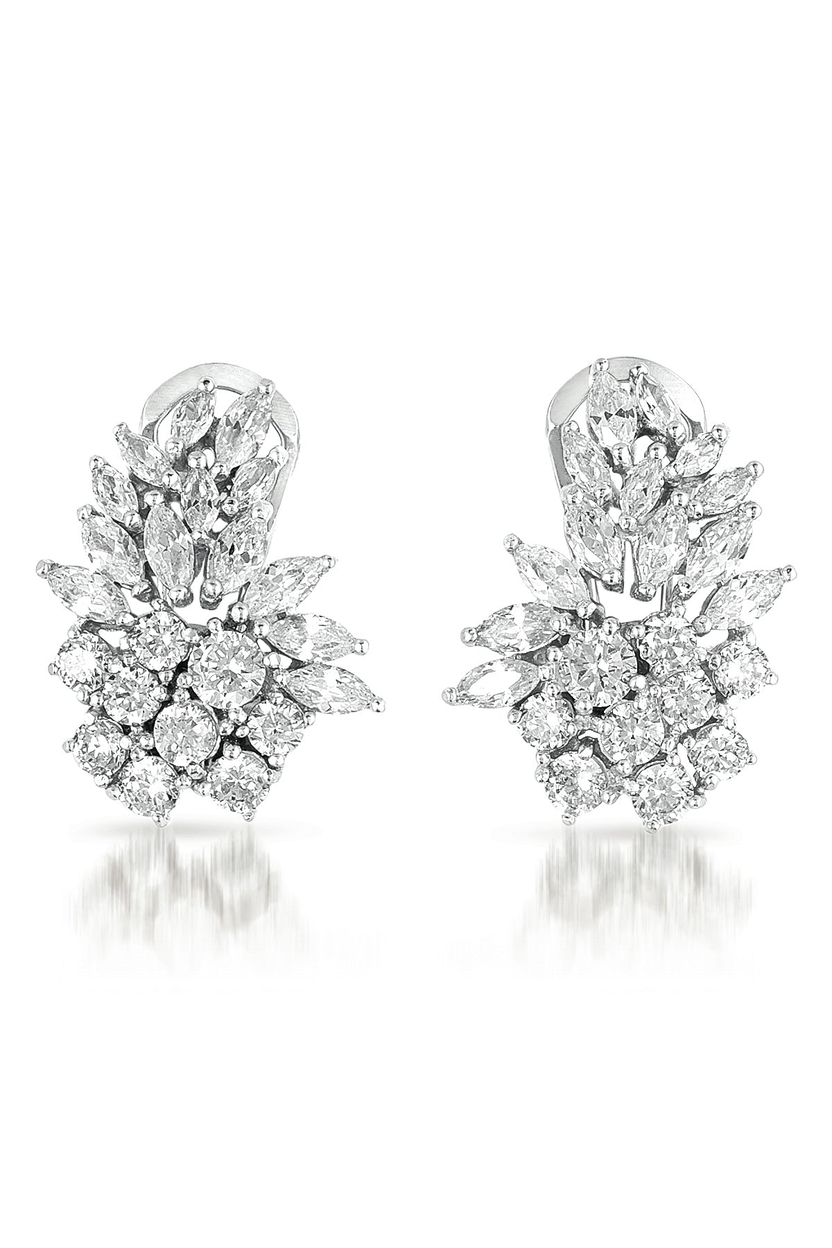 Genevive Jewelry Women's Sterling Silver White Gold Plated With Clear Cubic Zirconia Marquise Cluster Earrings In White