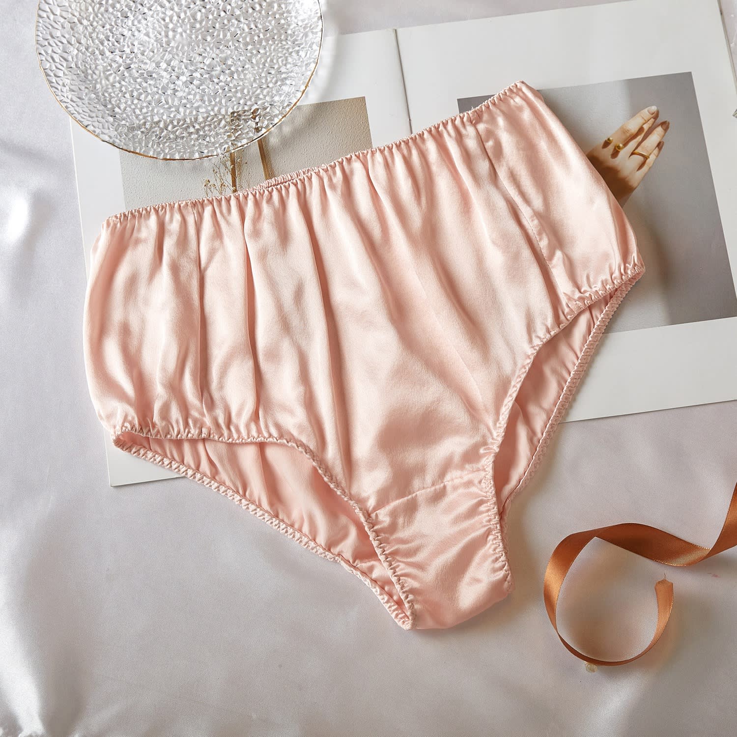 Pure Mulberry Silk French Cut Panties High Waist - Baby Pink, Soft Strokes  Silk