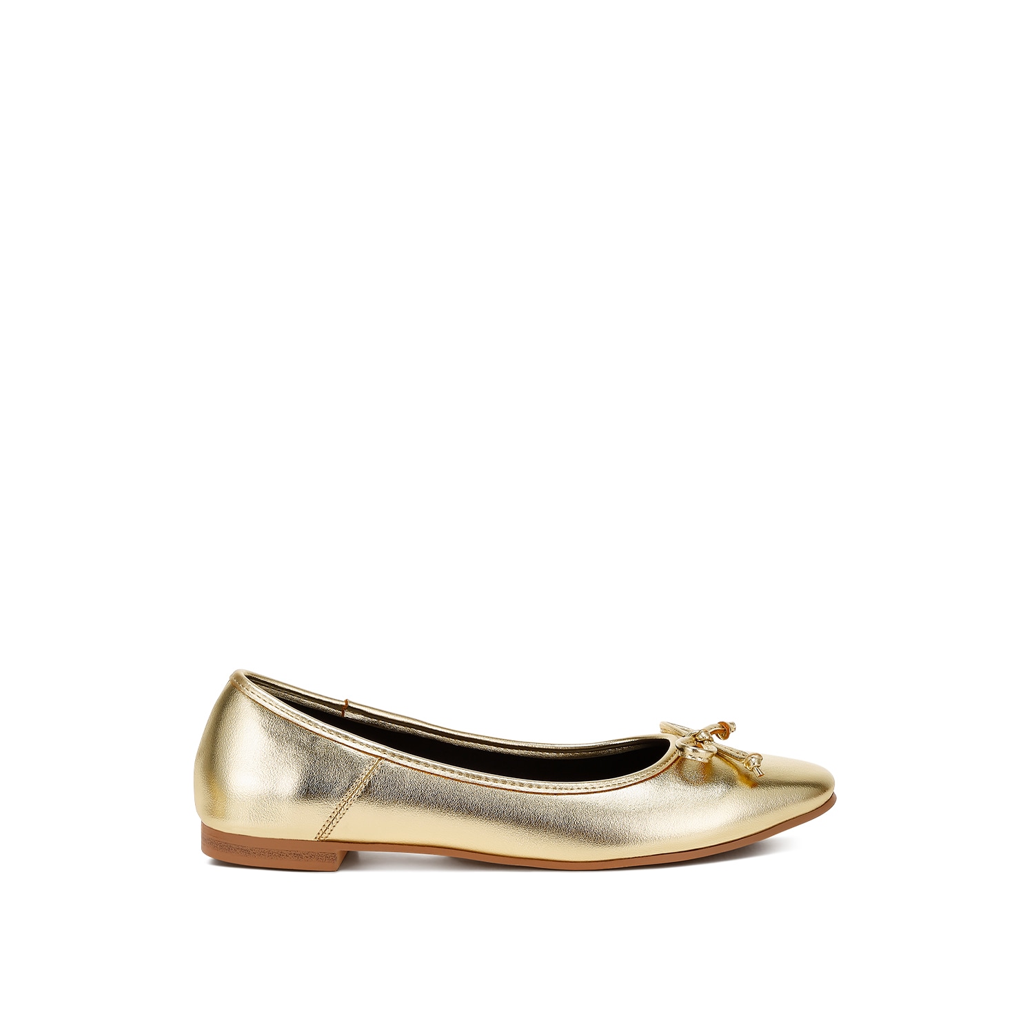 Rag & Co Enchanted Bow Detail Metallic Ballerinas In Gold