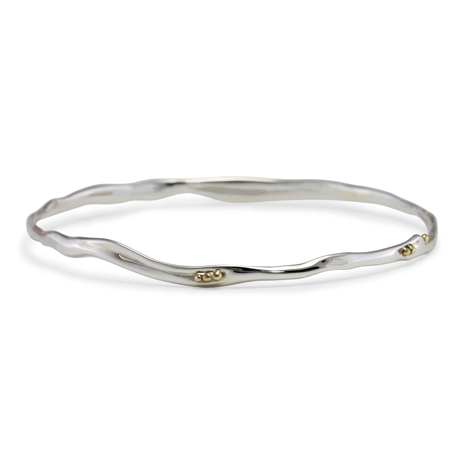 Isla Silver Women's Elegant Sterling Silver Bangle With Brass Pips In Brown