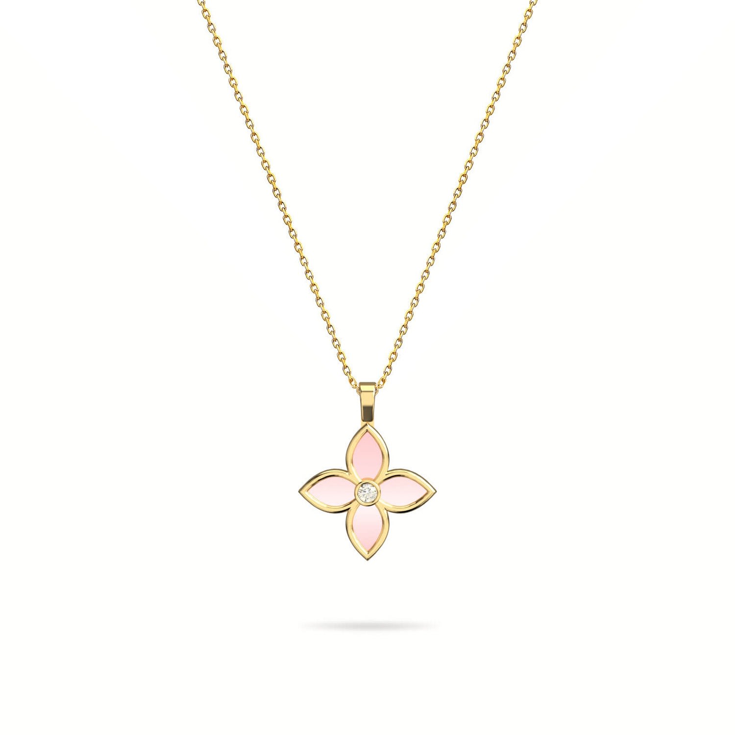 Women’s Necklace Ava Tall On Precious Stone,18K Yellow Gold And Diamonds Pink Mother Of Pearl Aquae Jewels