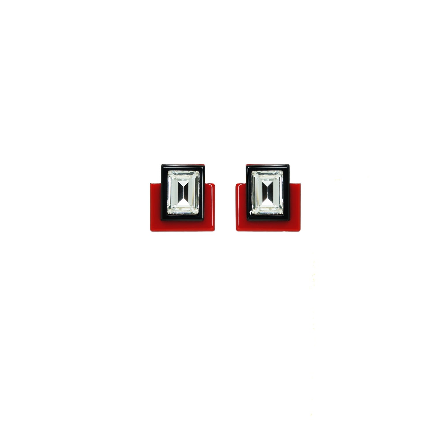 Gissa Bicalho Women's Handmade Acrylic Earring S Deco Rectangular Cut-off Stone Red In Black