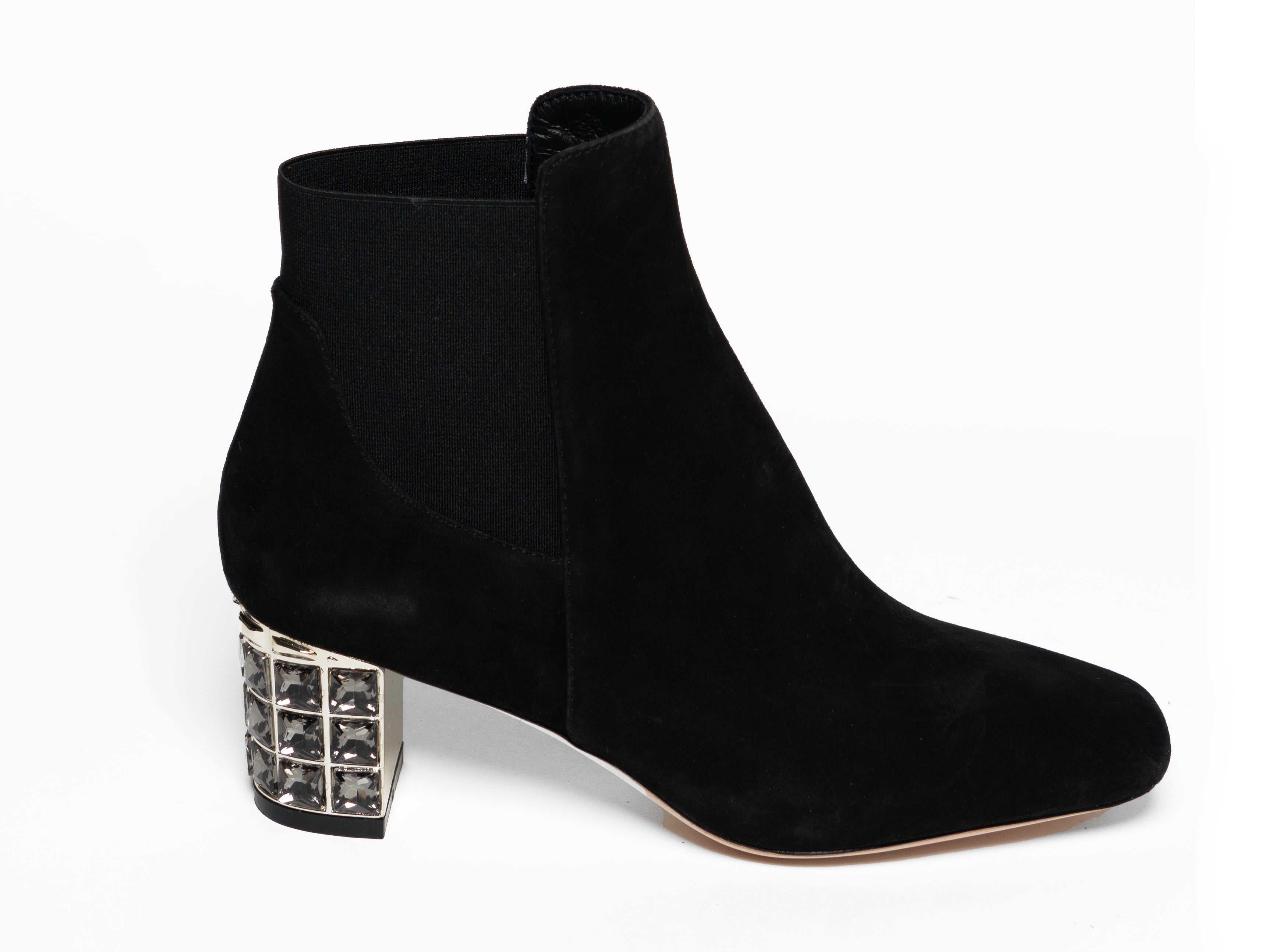 Allegra James Women's Paley Black Suede Work Evening Chunky Rhinestone Block Heel Ankle Boot In Black