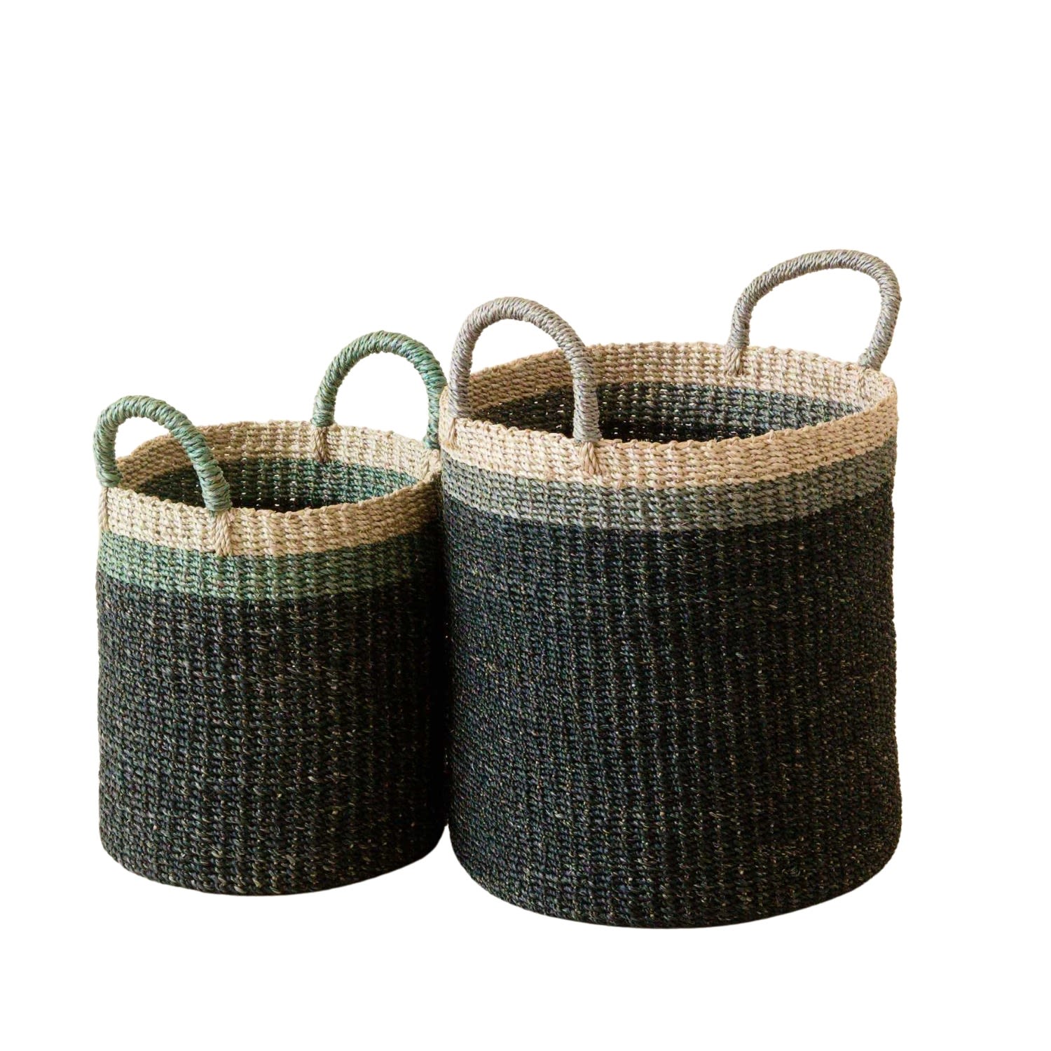 Black Baskets With Handle, Set Of Two - Floor Baskets Likh