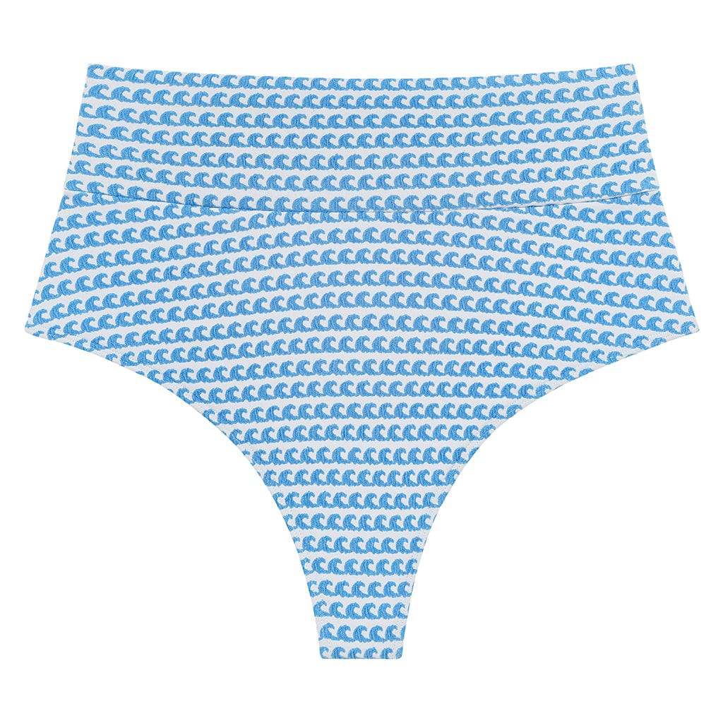 Women’s Blue / White Wave Repeat Added Coverage High Rise Bikini Bottom Small Montce Swim