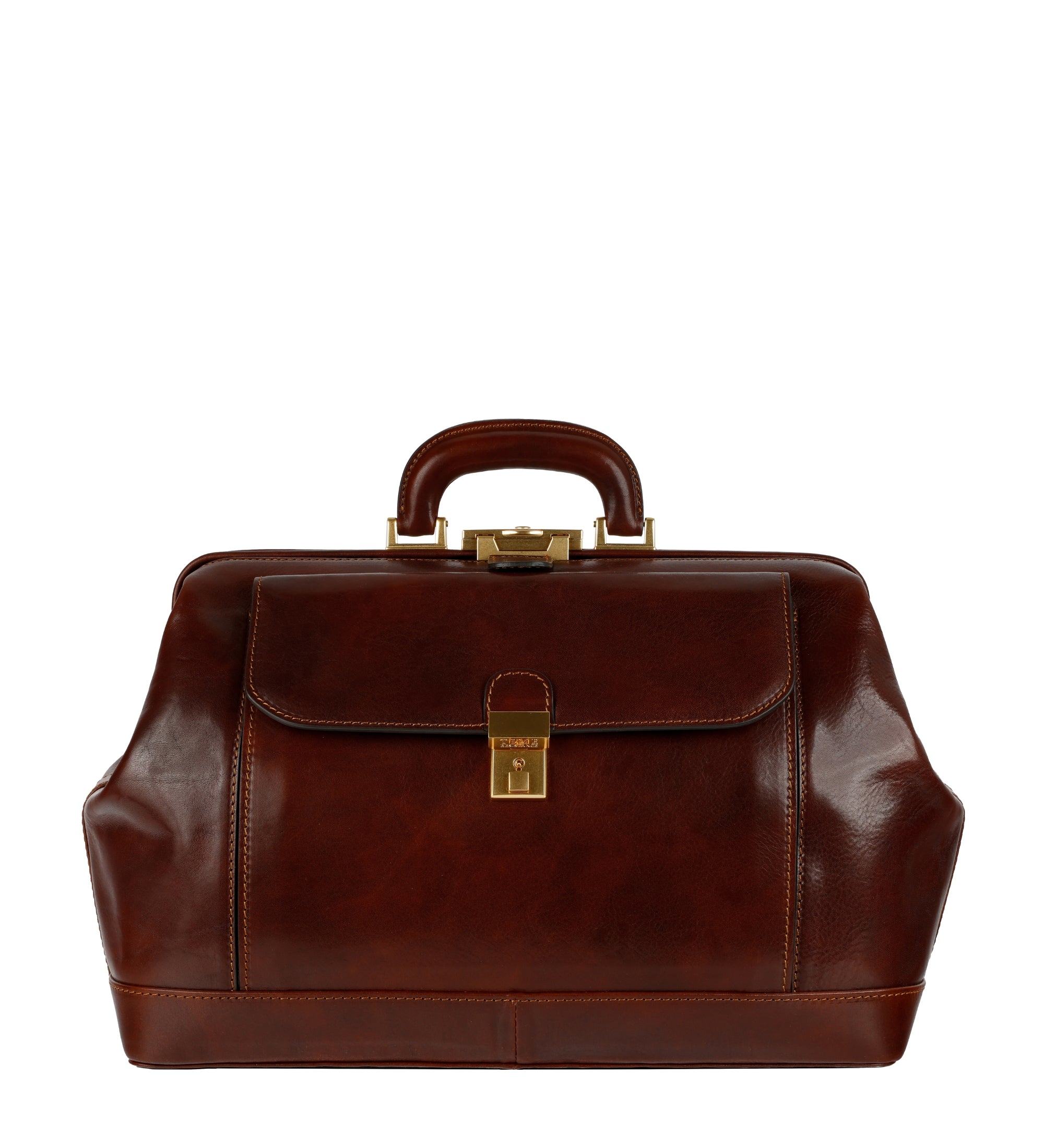 Time Resistance Men's Large Italian Brown Leather Doctor Bag - Hamlet In Brown
