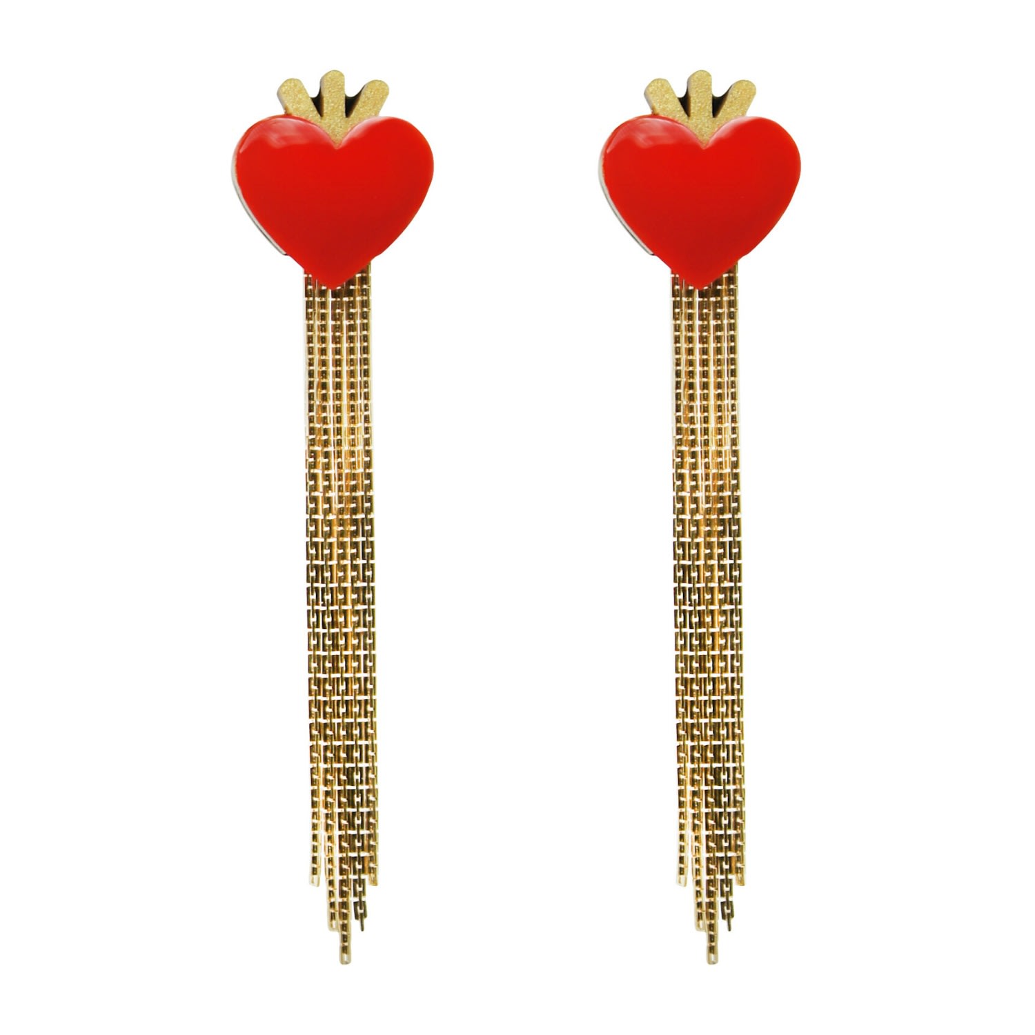 Gissa Bicalho Women's Red Handmade Acrylic Earrings Heart & Fringe In Red