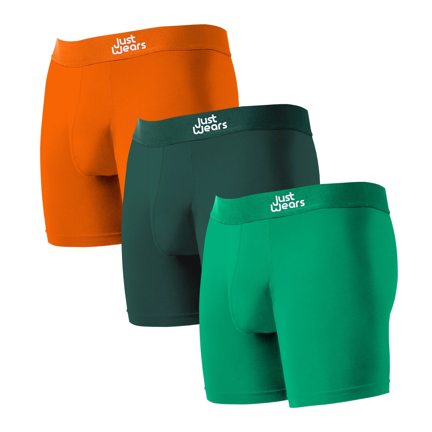 Men’s Green / Yellow / Orange Super Soft Boxer Briefs With Pouch - Anti-Chafe & No Ride Up Design - Three Pack - Orange, Dark Green & Light Green Small Justwears