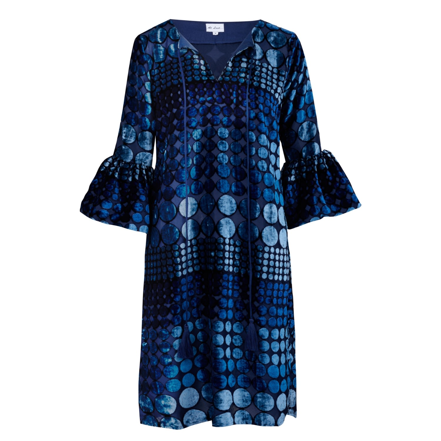 Women’s Silk Devore Velvet Belle Tassel Dress In Blue Spot Small At Last...