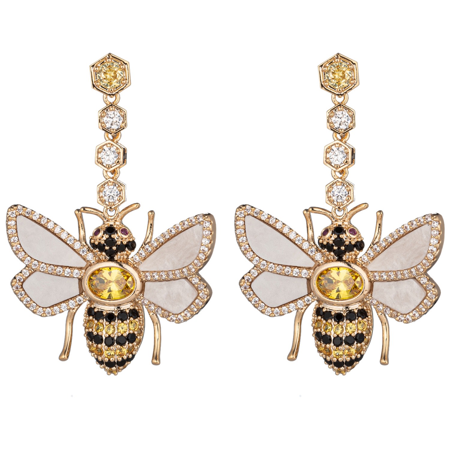 Women’s Gold Bumble Bee Cz Dangle Earrings Eye Candy La