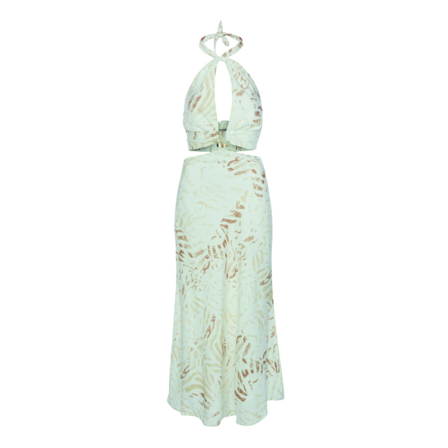 Women's Neutrals Cut-Out Detail, Linen Blend, Backless, Full Patterned, Maxi Dress with Tie-Neck | Medium | Women & Women