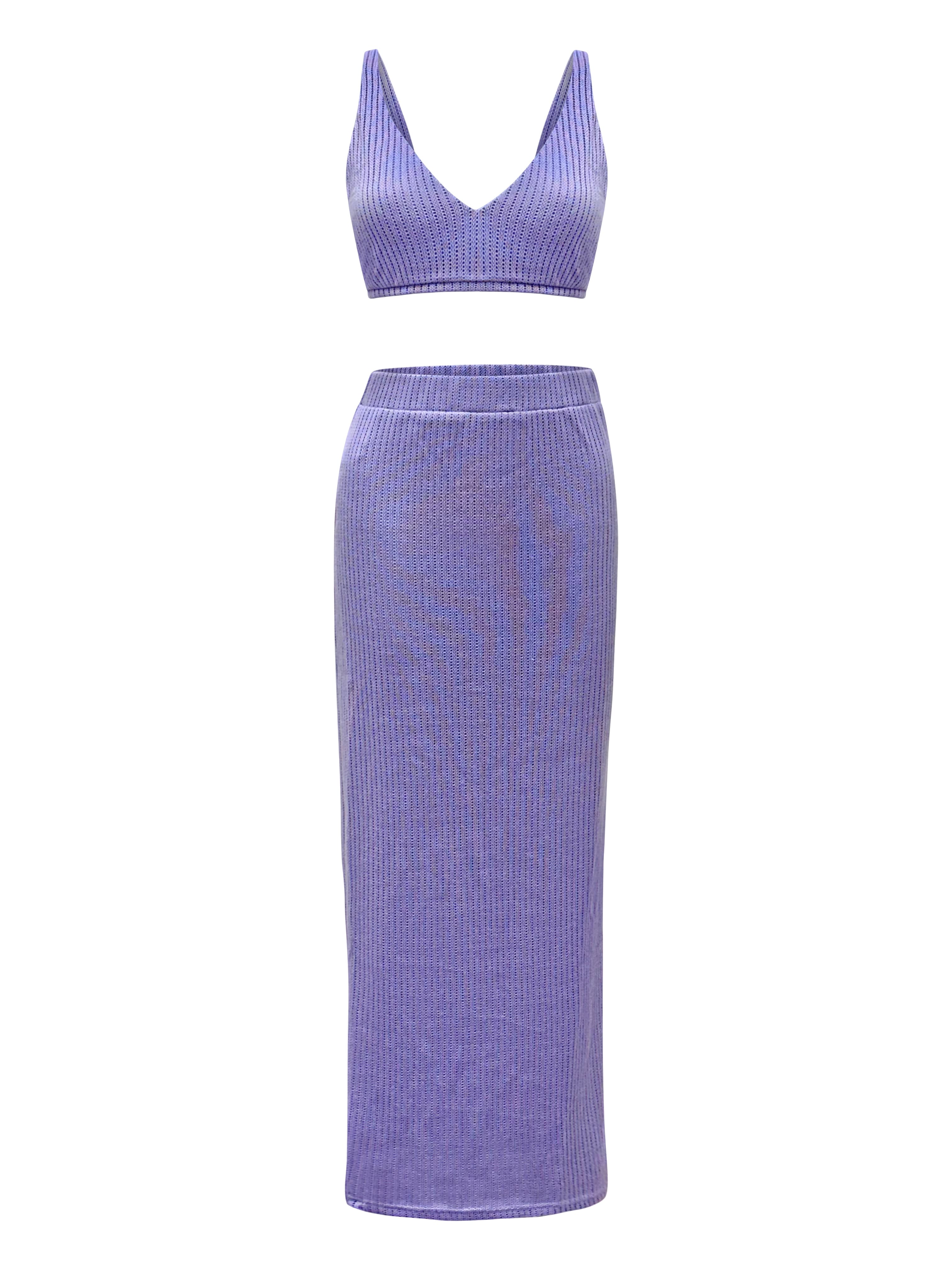 Knitted Crop Top & Maxi Pencil Skirt Set - Lilac Love | Why Mary