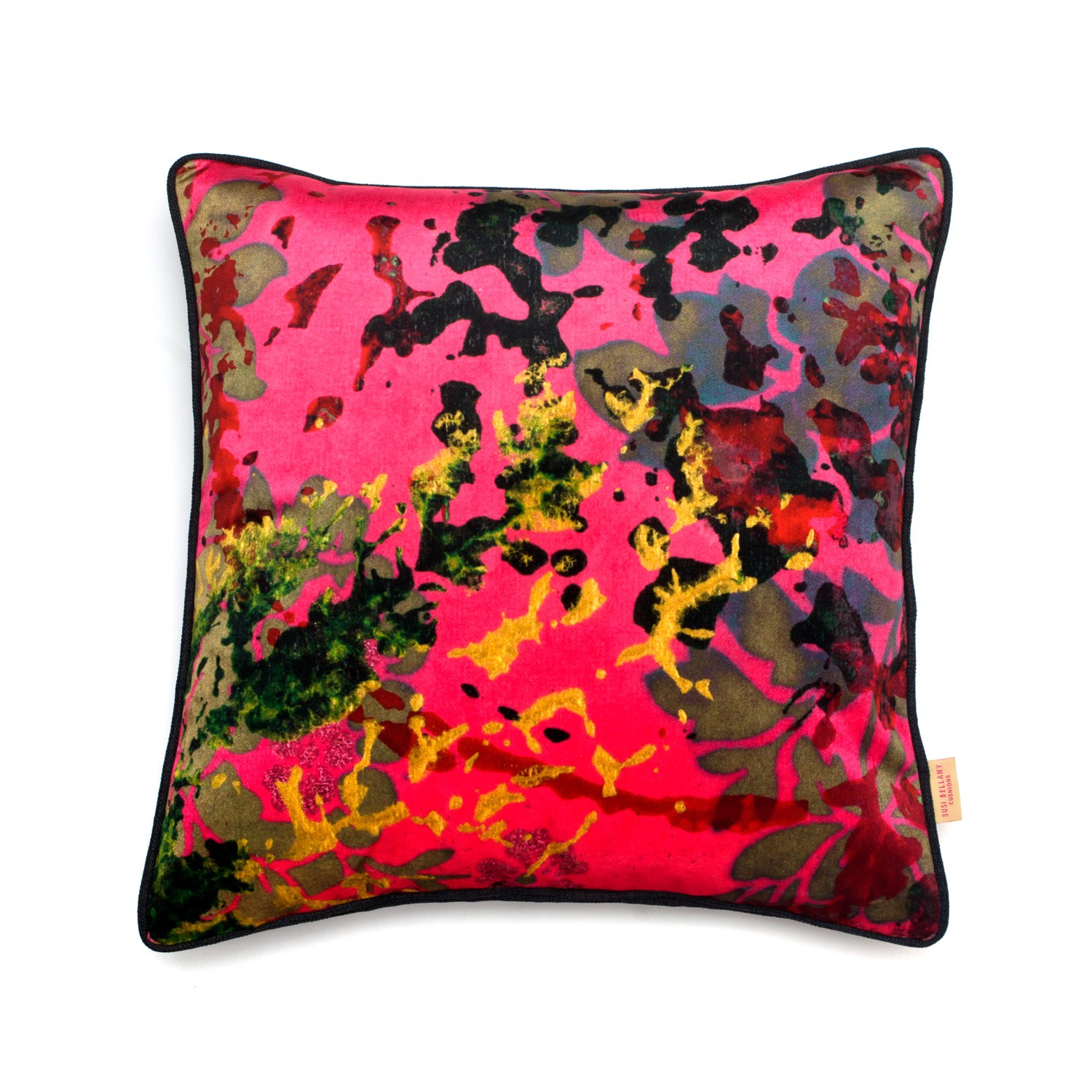 Black / Pink / Purple Pink Foliage Velvet Cushion Susi Bellamy