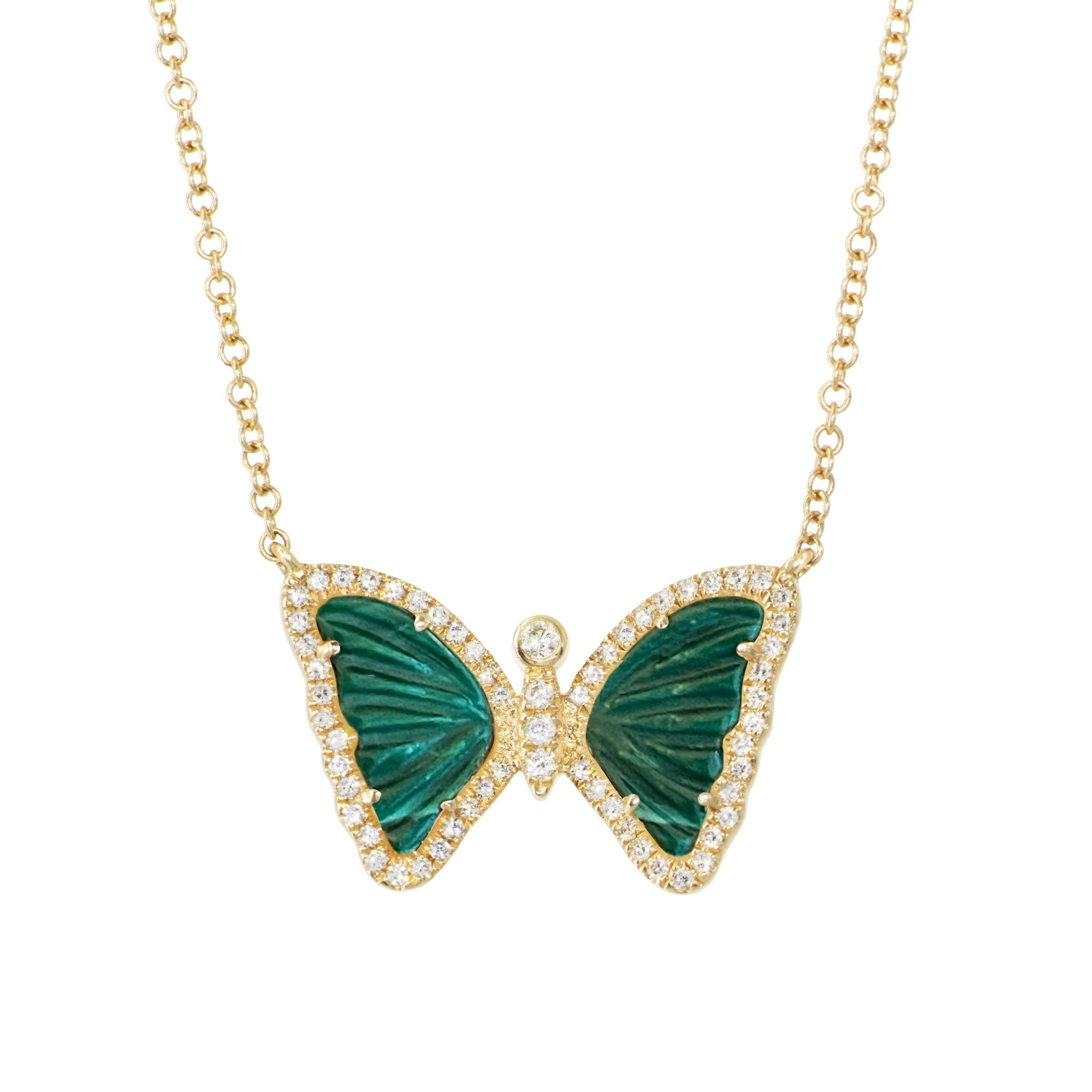 Kamaria Women's Green Mini Malachite Butterfly Necklace With Diamonds In Green