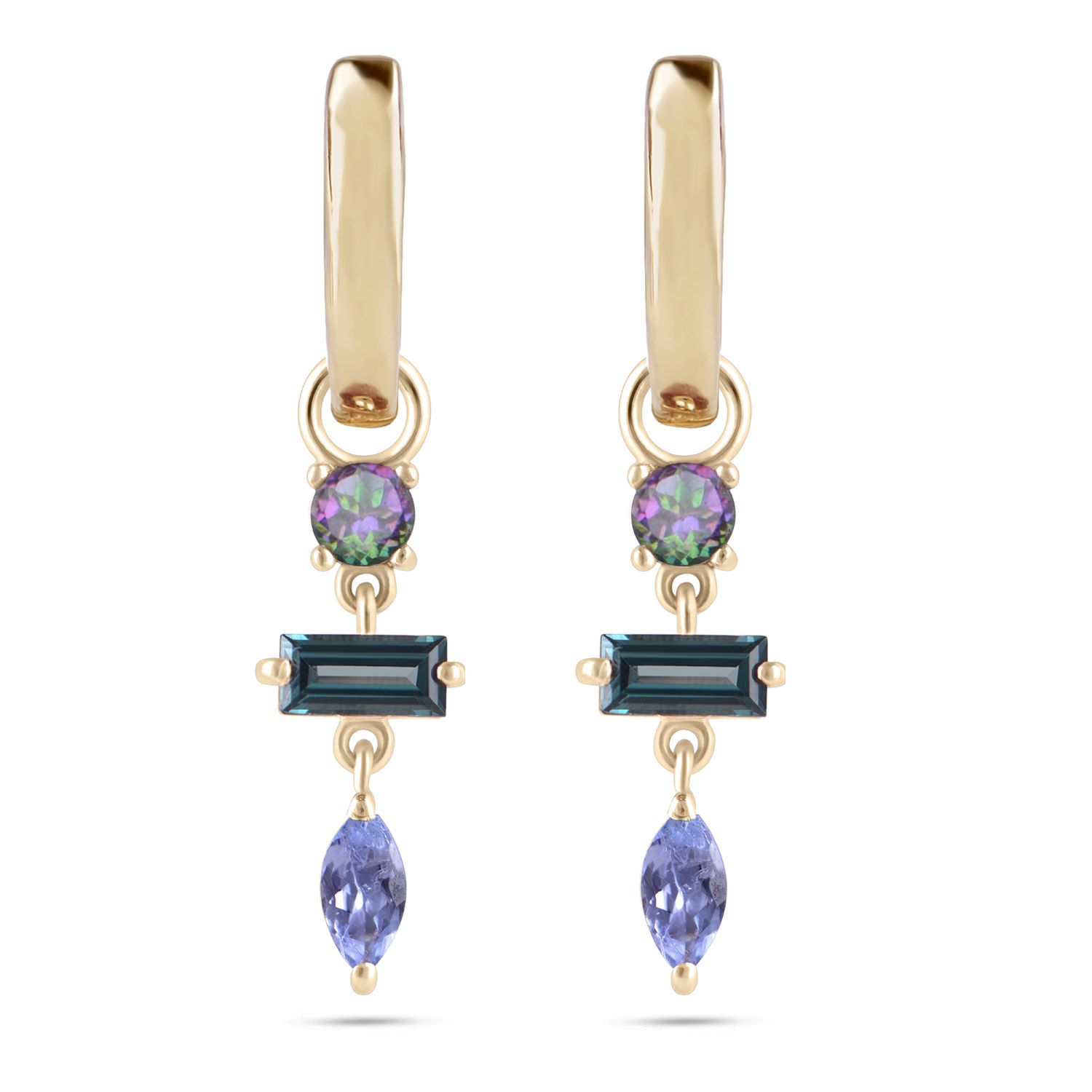 Women’s Blue / Gold Limited Edition Mystic Topaz & Tanzanite Shapes Hoop Earrings 9K Gold Zohreh V. Jewellery