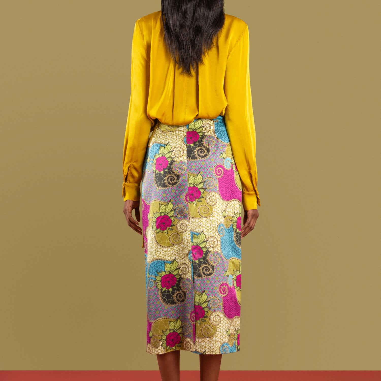floral print pencil skirt yellow
