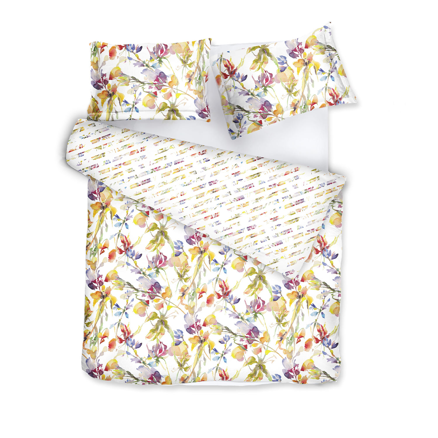 Decoflux Home Sateen Bed Linen Set Rainbow White Uk Double, Us Full In White