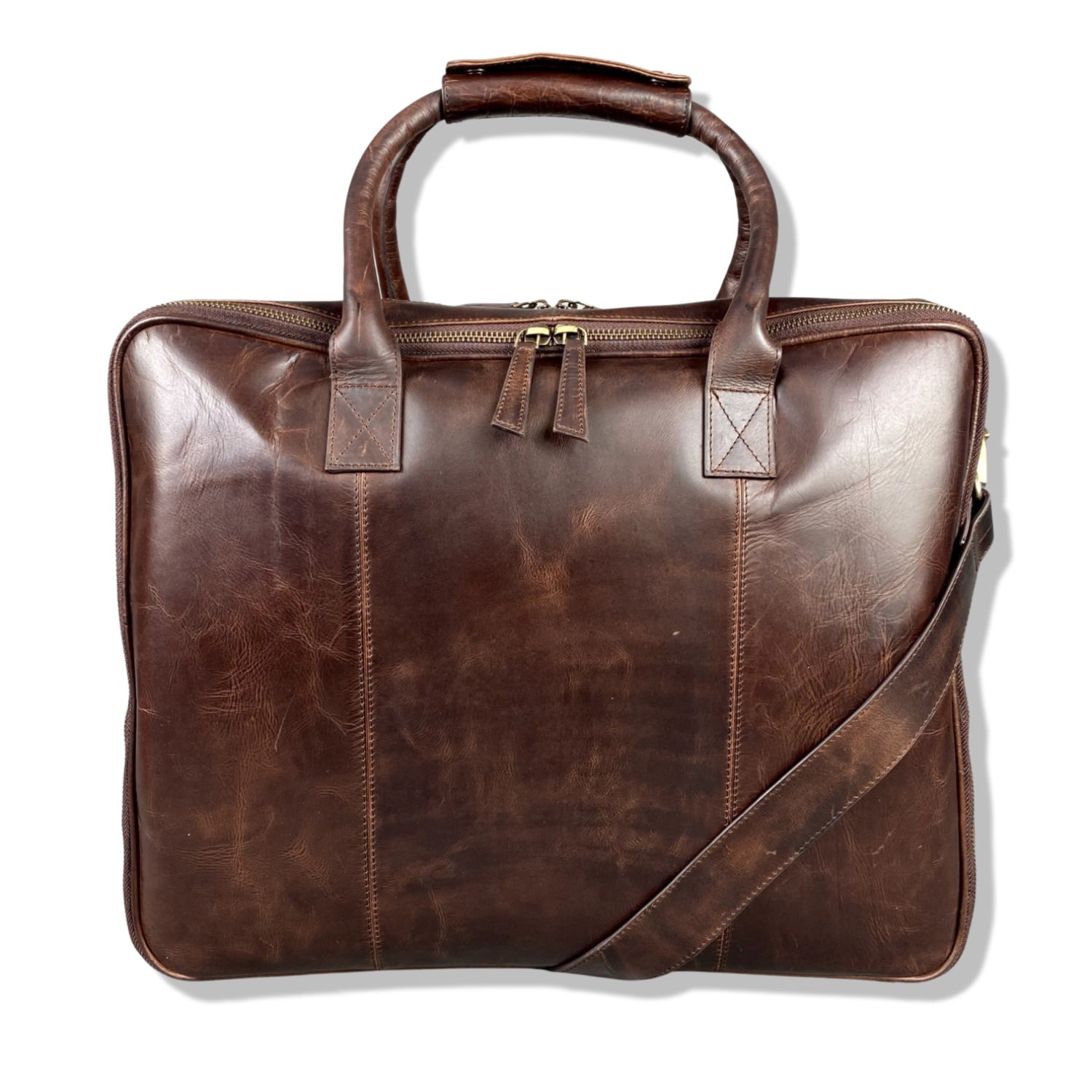 Men’s Brown Cognac Leather Laptop Carry-All Bag Leatherco.