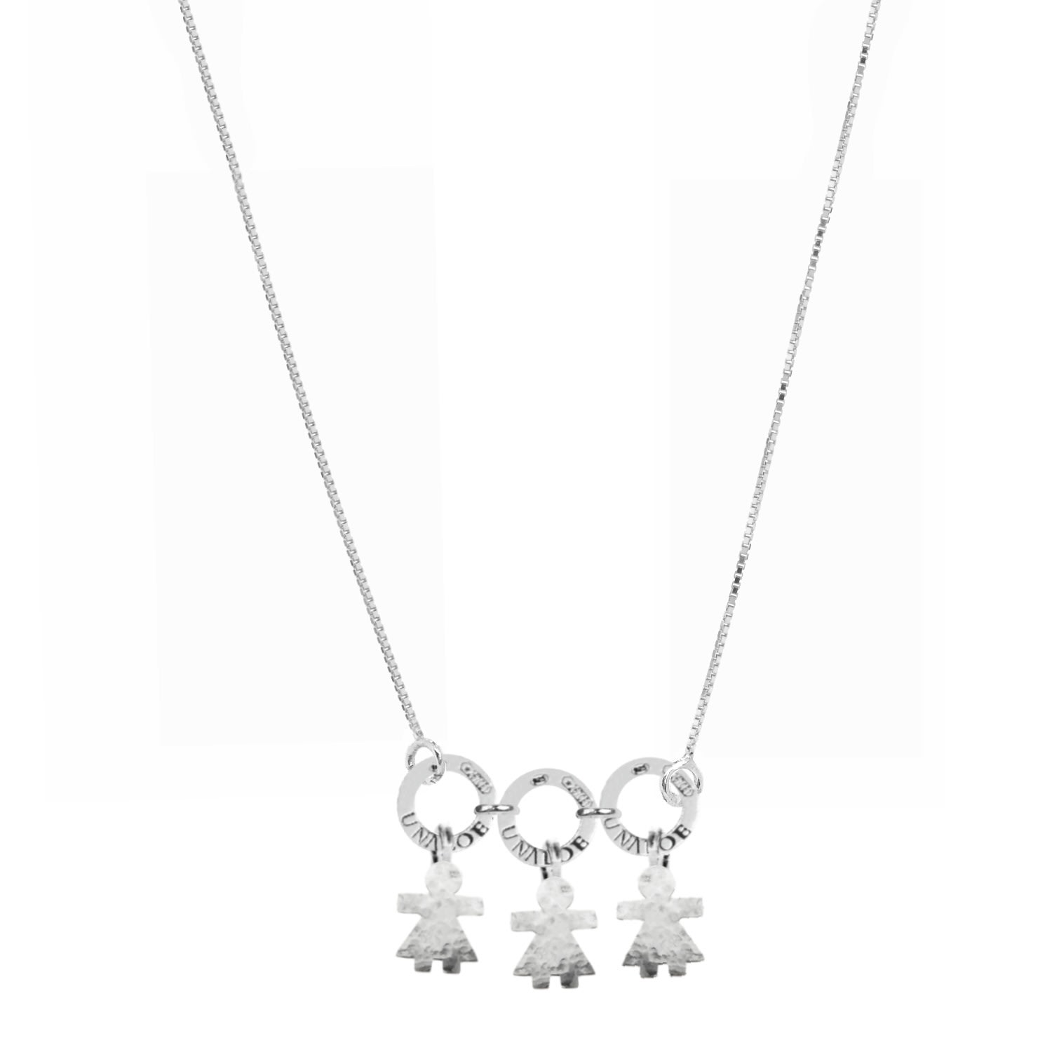 Unaloe Women's Sterling Silver Pendant Necklace With Three Child-shaped Charms.