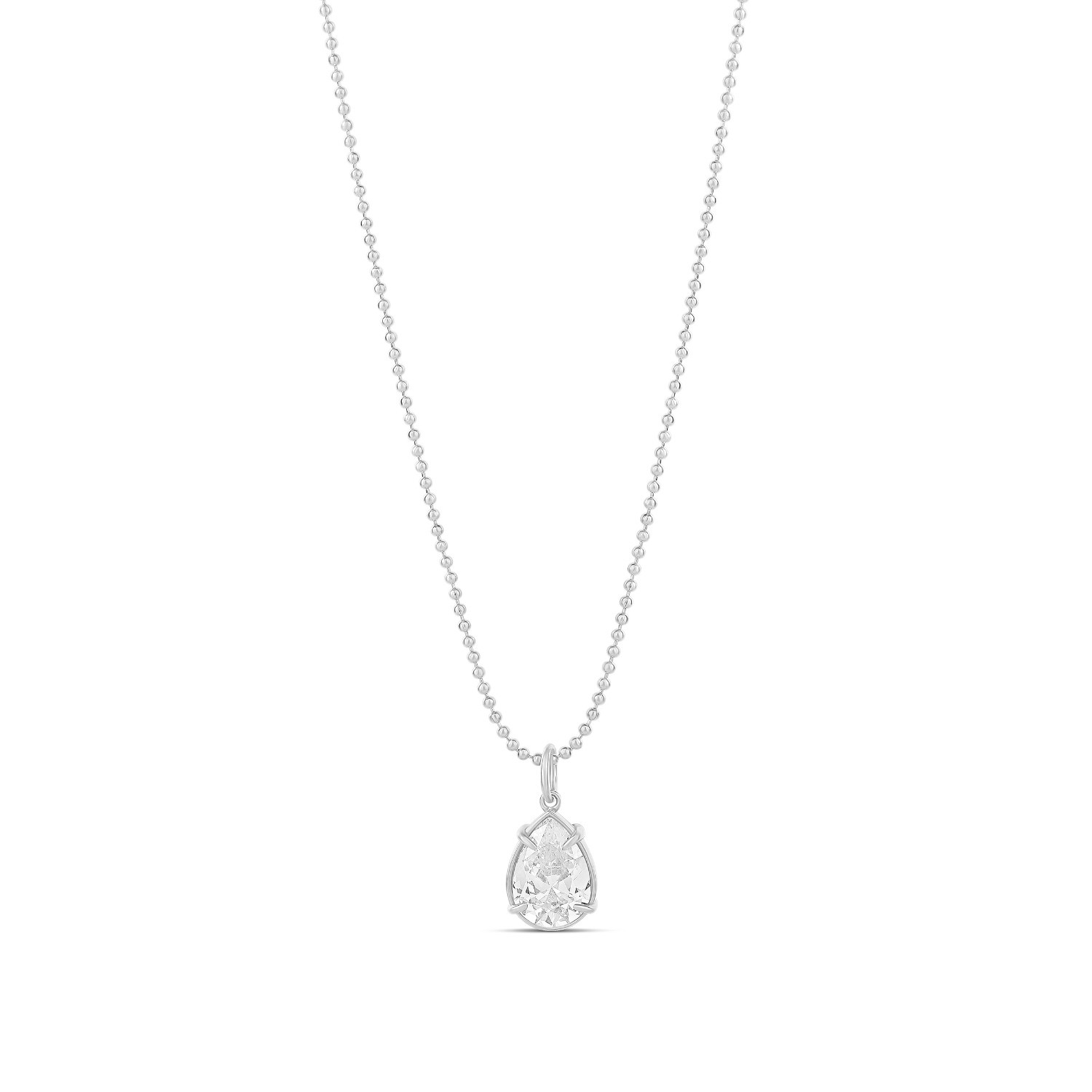 Shymi Women's Large Pear Shape Stone On A Beaded Ball Chain - Silver In Metallic