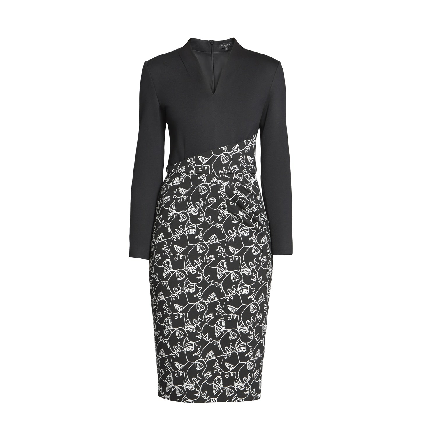 Rumour London Women's Black Michelle Tailored Dress With Contrasting Contour Jacquard Skirt In Black