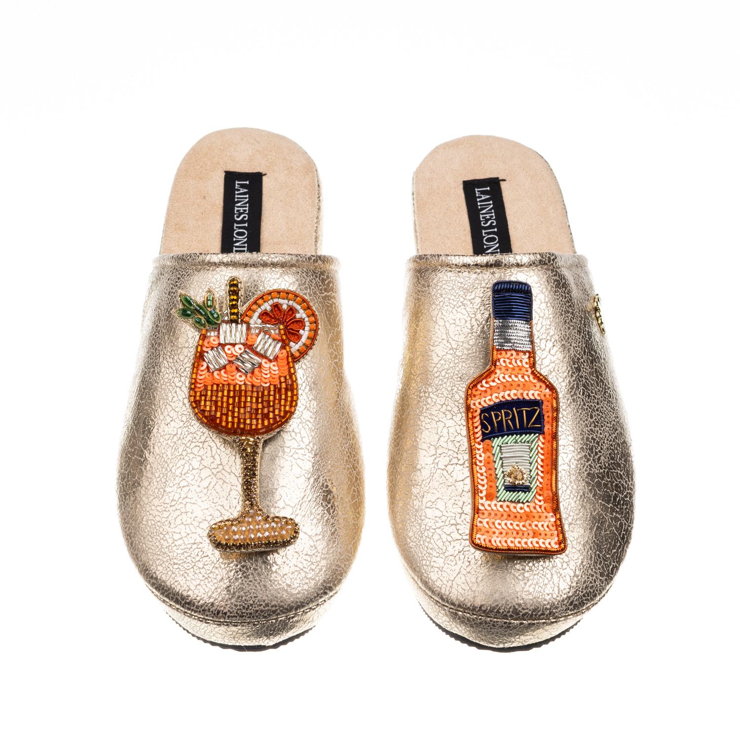 Laines London Women's  Gold Softie Slippers With Summer Spritz Brooches In Gold