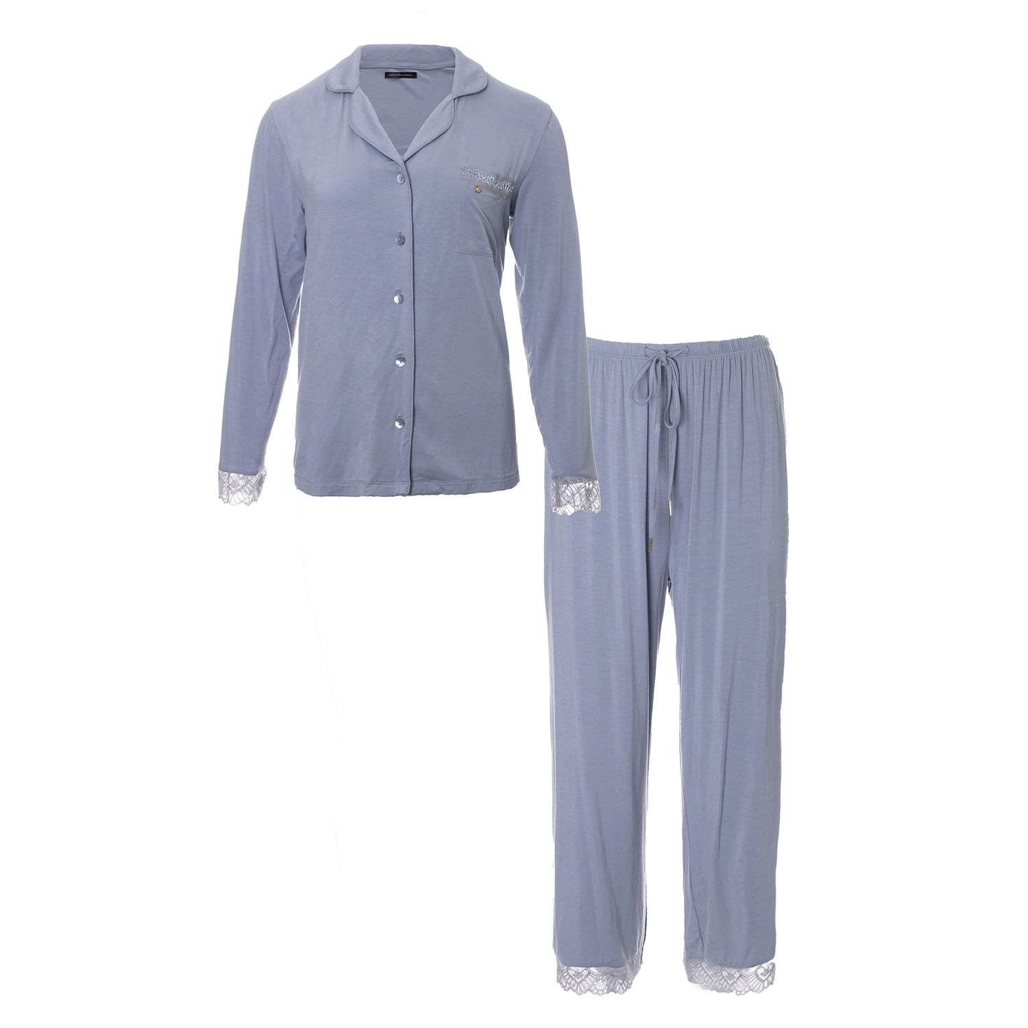 Women’s Bamboo Lace Pyjama Set In Blue Mist Extra Large Pretty You