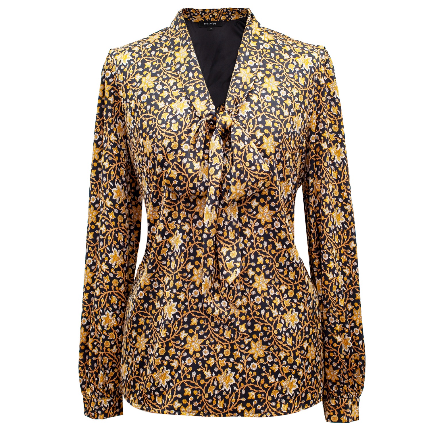 Ascot-Tie Blouse And Art-Deco Print - Yellow | Smart and Joy | Wolf \u0026 Badger, image size:1500x1500