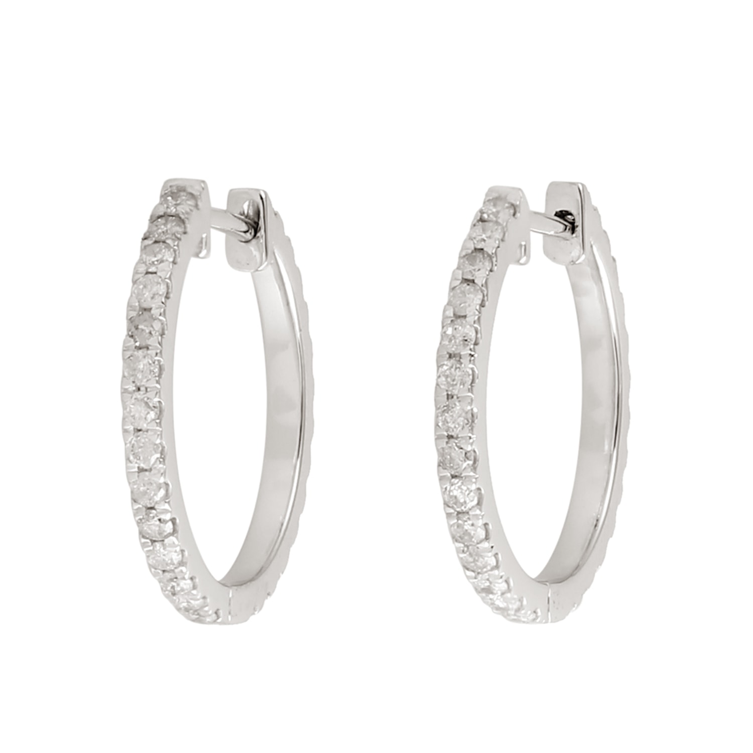 Artisan Women's 18k White Gold Hoop Earrings With Natural Diamond In Metallic
