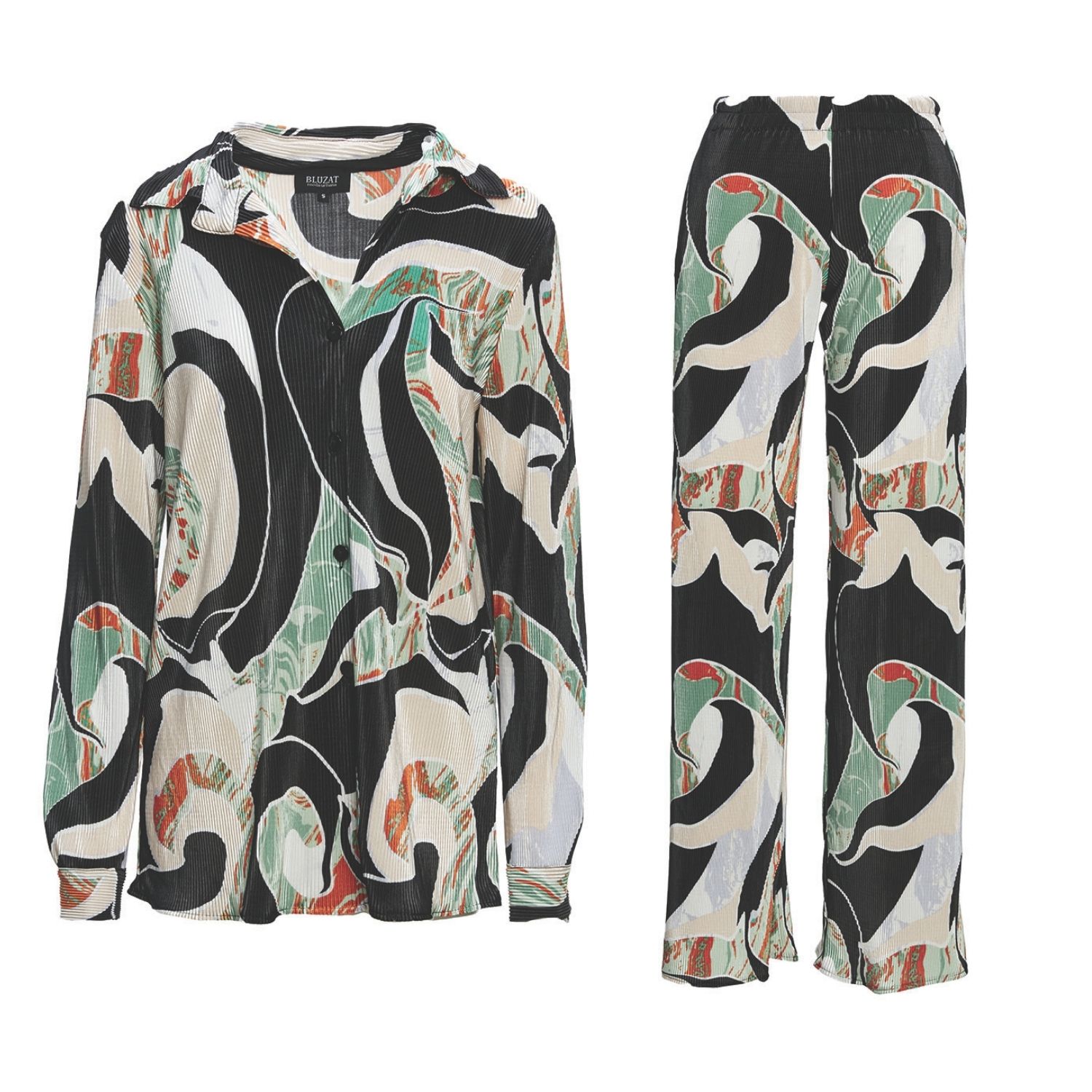 Bluzat Green Set With Blouse And Straight Trousers In Green