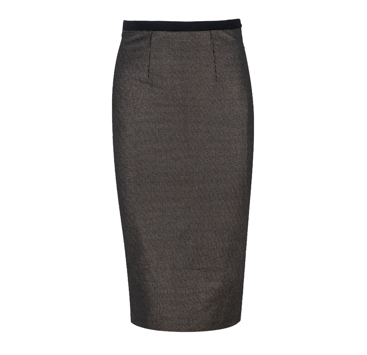 Conquista Women's Black Print Punto Di Roma Pencil Skirt With Slit In Black