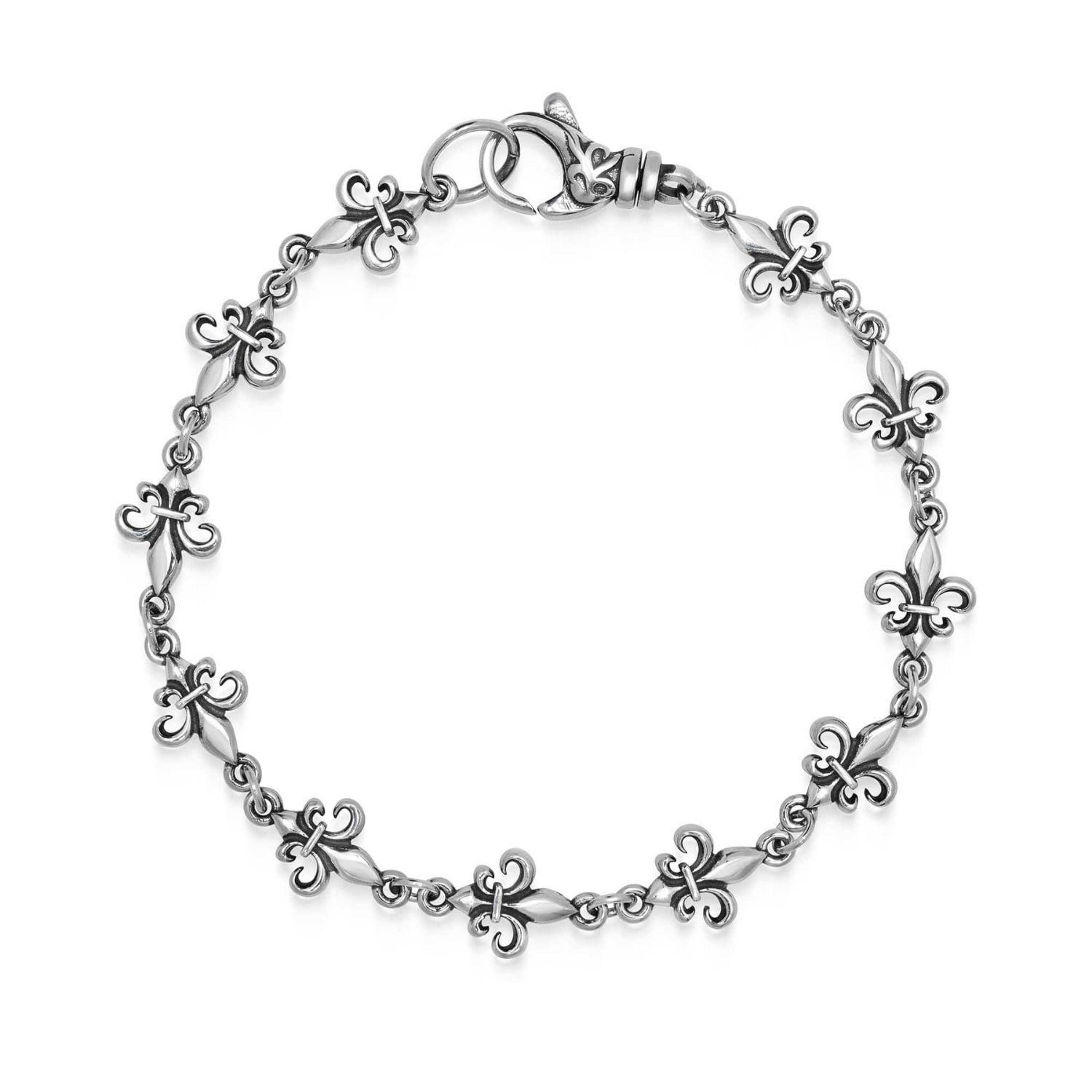 Nialaya Men's Silver Fleur De Lis Linked Bracelet In Metallic