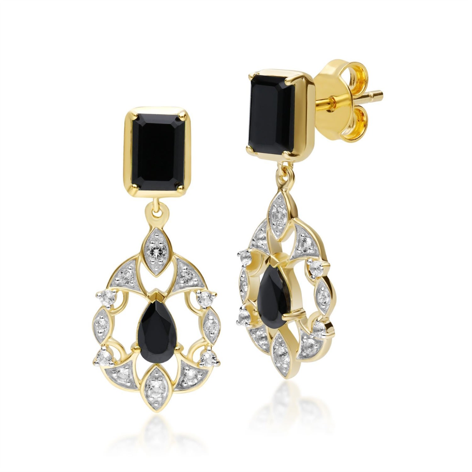 Women’s Ecfew Black Onyx, Spinel & Topaz Floral Drop Earrings Gemondo