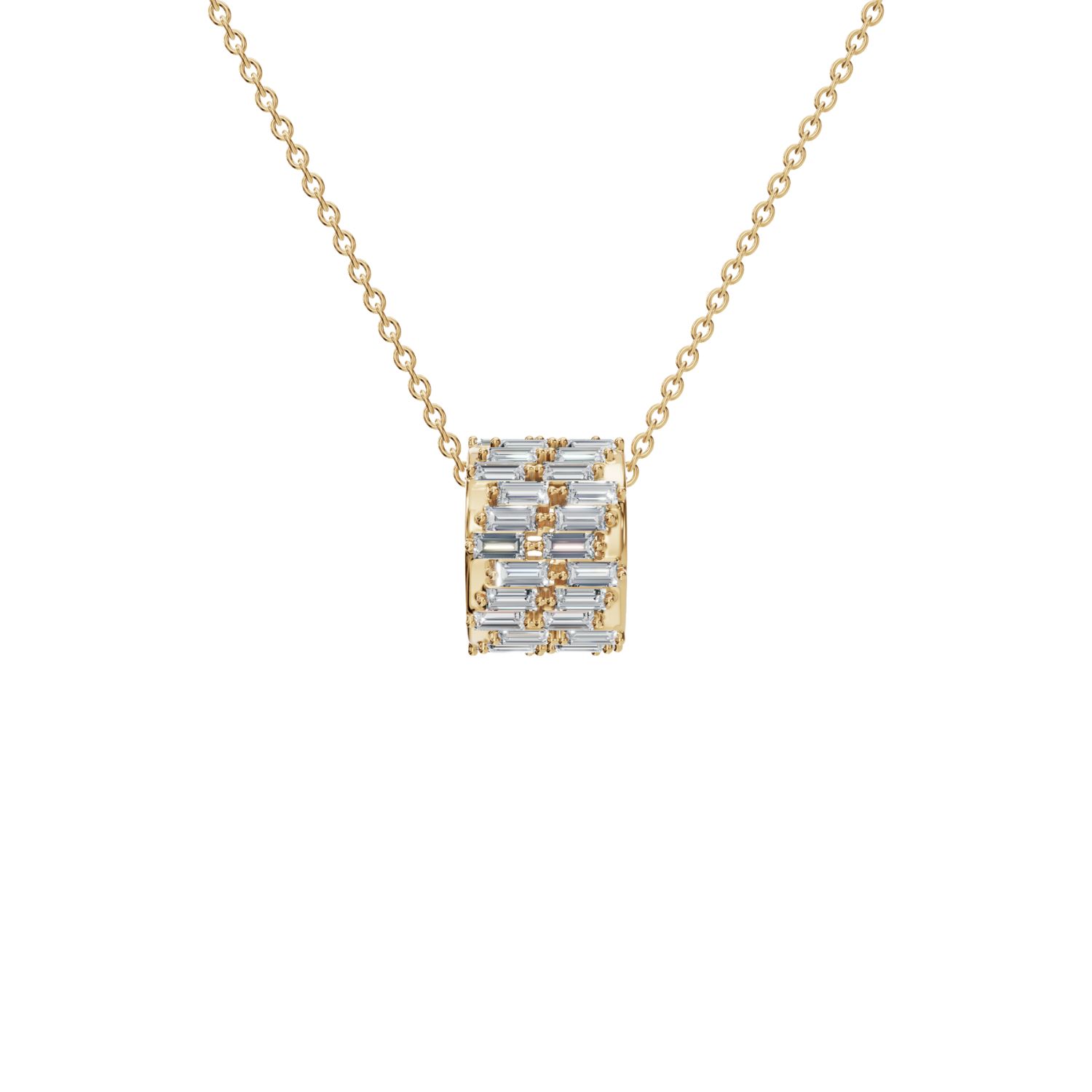 Aya Fine Jewelry Women's White / Yellow / Rose Gold Fourteen Kt Baguette Pave Barrel Pendant Necklace