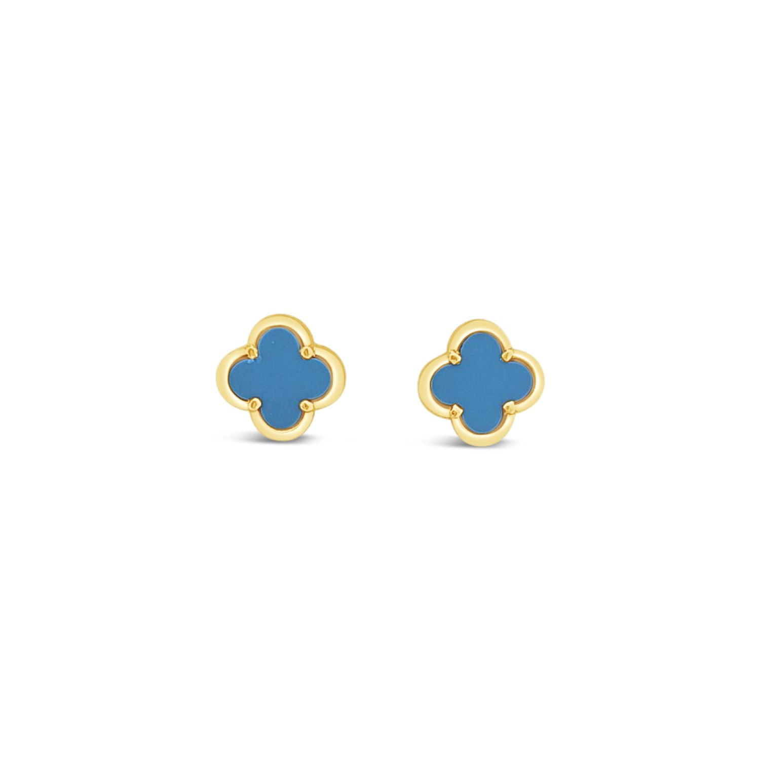 Women’s Blue Clover Stud Earring Ten Mm - Turquoise -Gold Lutiro