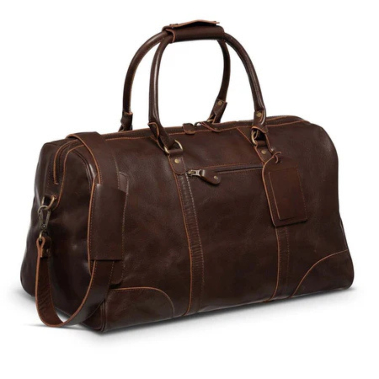 Hides Leather Co. Men's Brown Genuine Large Weekender Leather Duffle Bag - Tourist