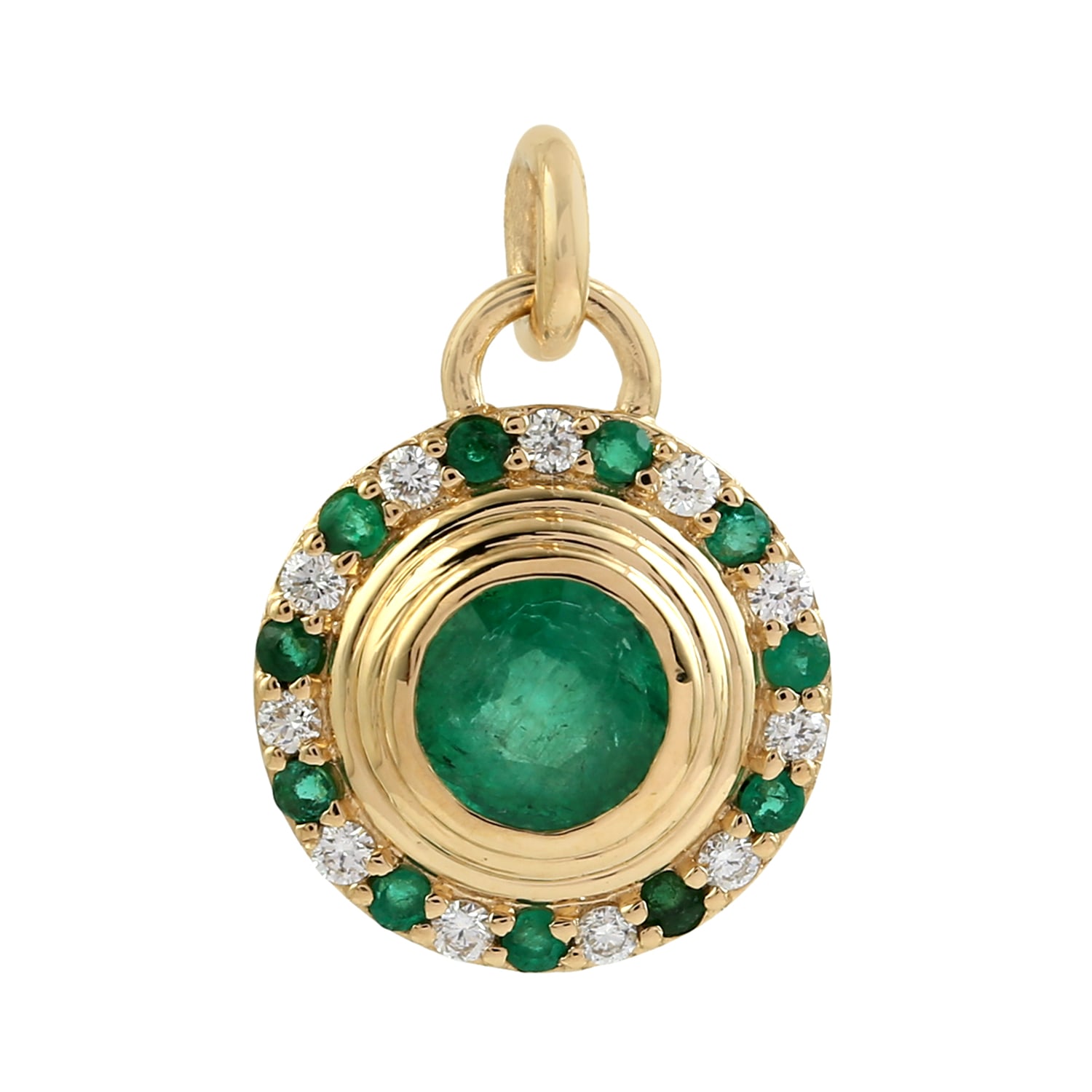 ARTISAN WOMEN'S GOLD / GREEN / WHITE DESIGNER EMERALD & DIAMOND CHARM PENDANT IN YELLOW GOLD
