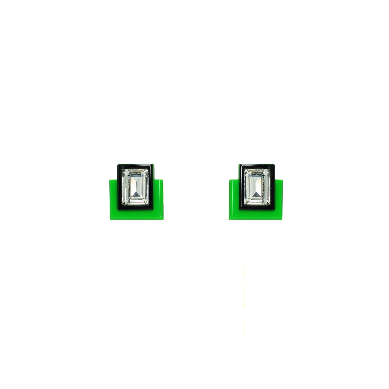 Gissa Bicalho Women's Handmade Acrylic Earring S Deco Rectangular Cut-off Stone Green In Green